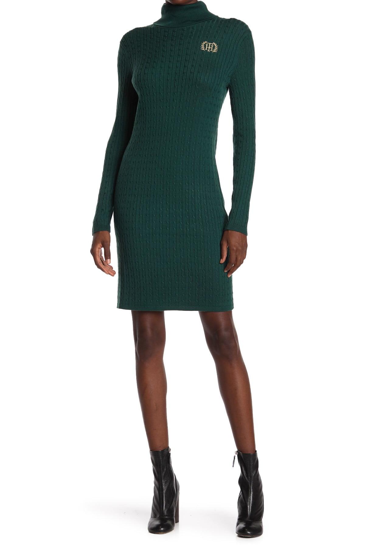 Tommy Hilfiger Turtleneck Crest Cable-knit Sweater Dress in Forest (Green) - Lyst