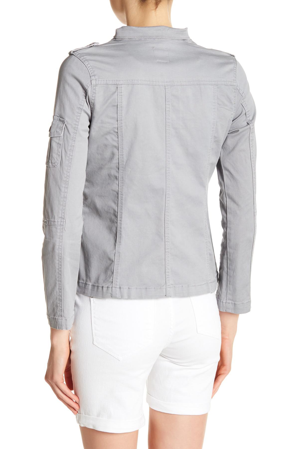 Kensie Cotton Fitted Utility Jacket in Gray Lyst