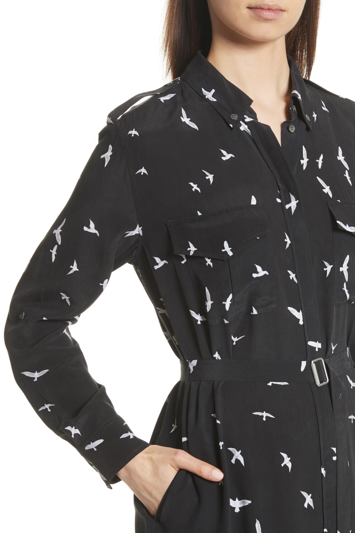 Equipment Bird Print Silk Maxi Dress in Black | Lyst