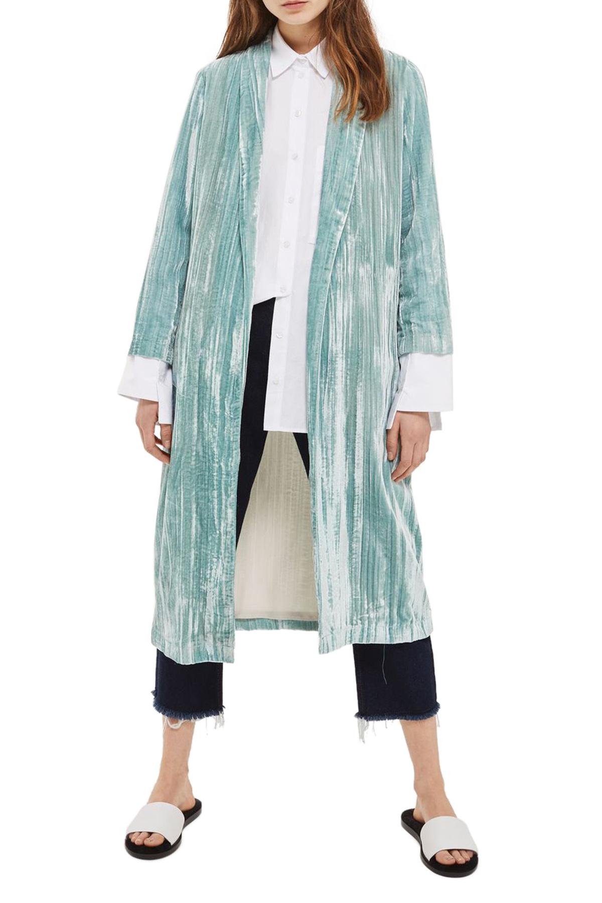 TOPSHOP Velvet Duster Coat in Mint (Blue) - Lyst