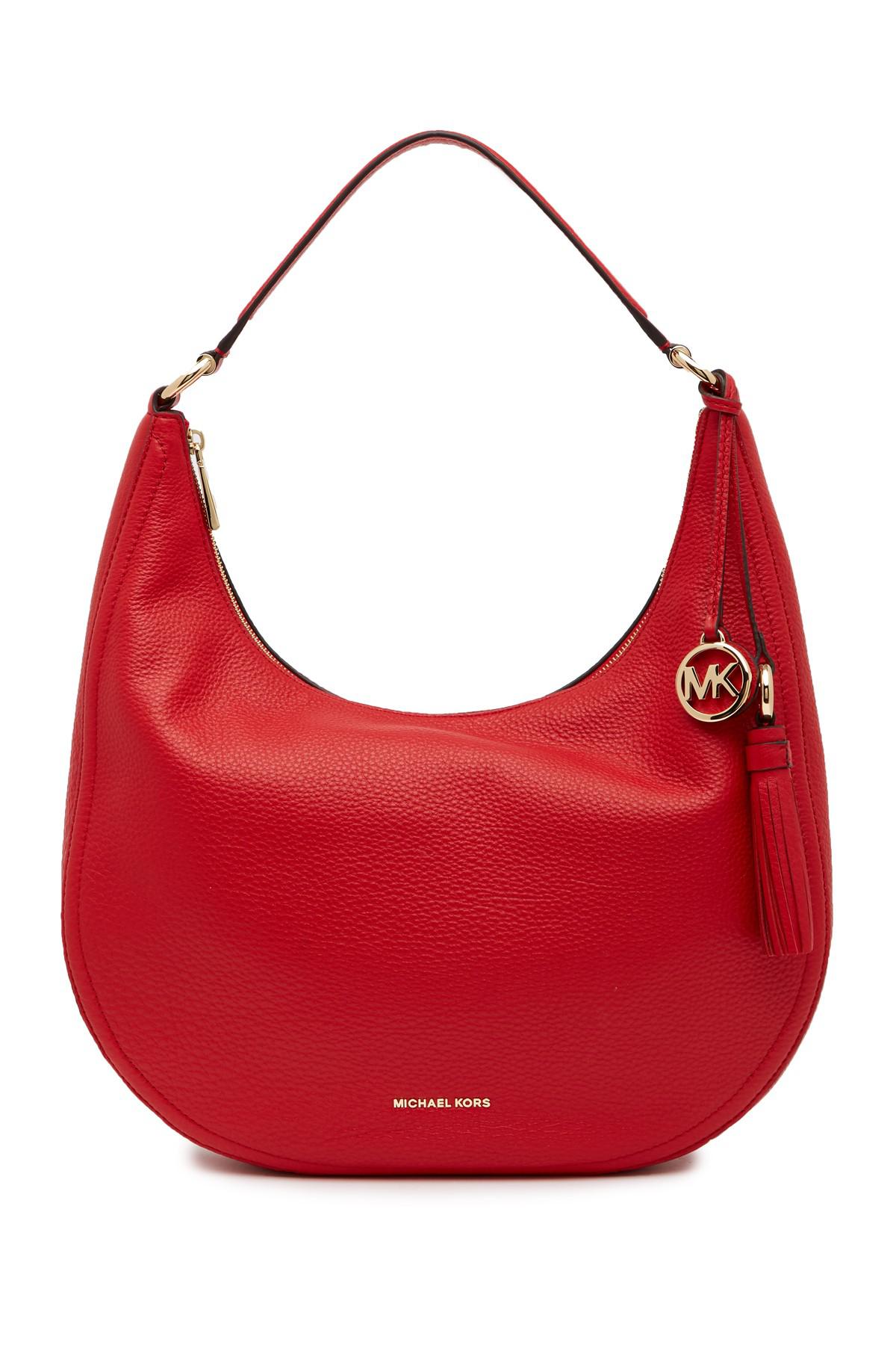 Michael Kors Large Leather Hobo Bag in Red