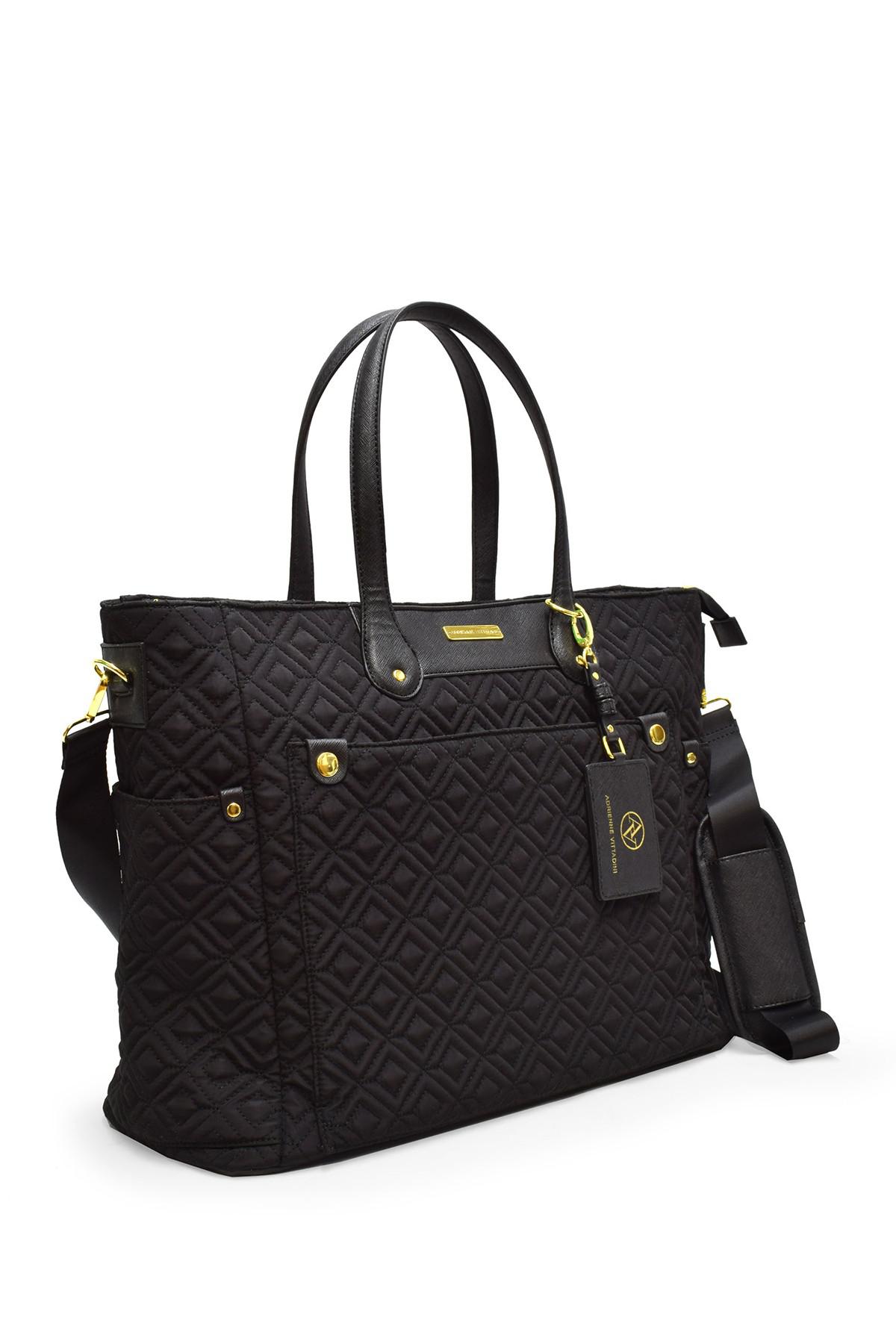 Adrienne Vittadini Quilted Nylon Laptop Travel Tote in Black Lyst