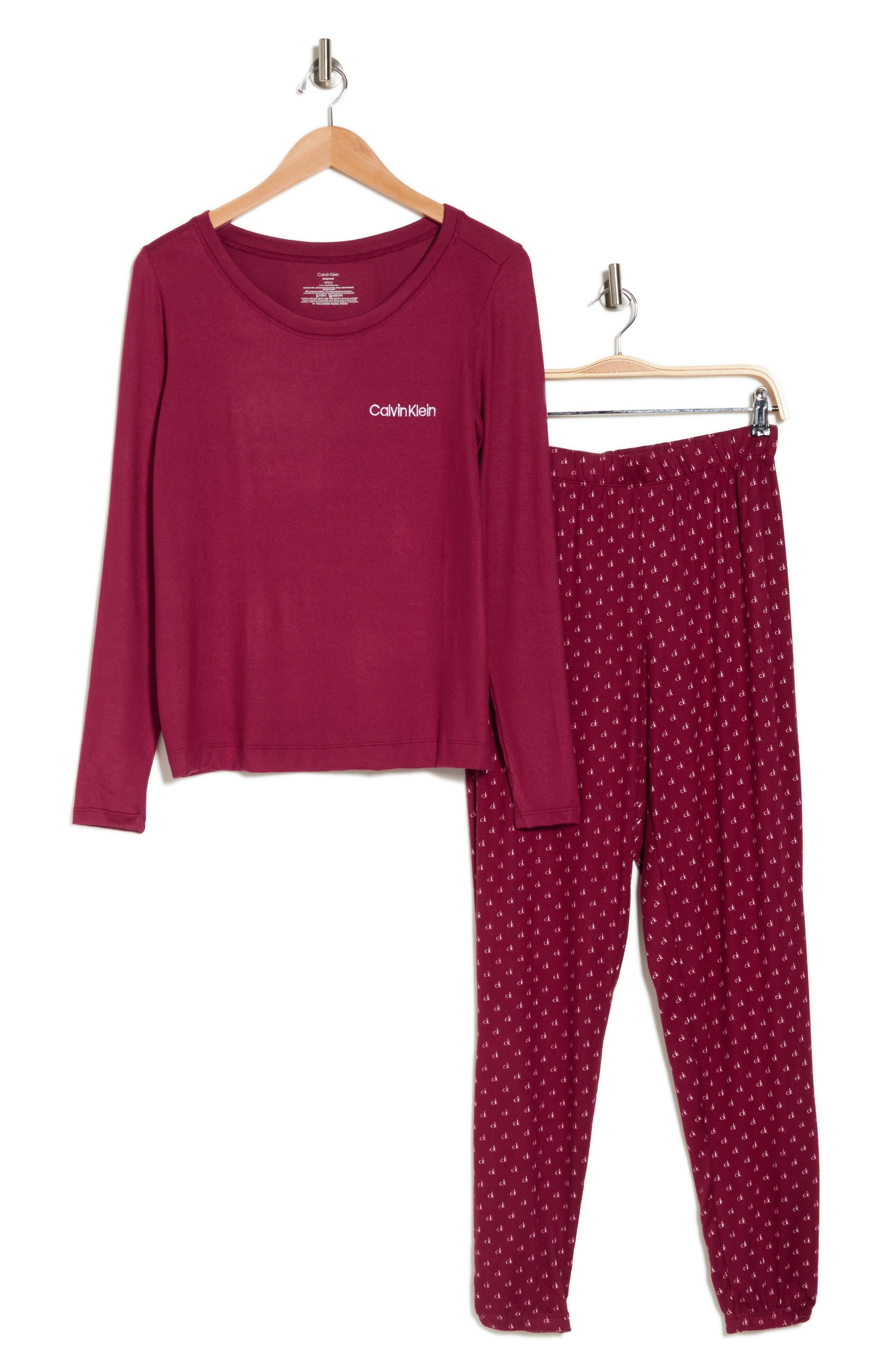 Calvin Klein Long Sleeve Crew Top & Joggers Pajama Set in Red | Lyst