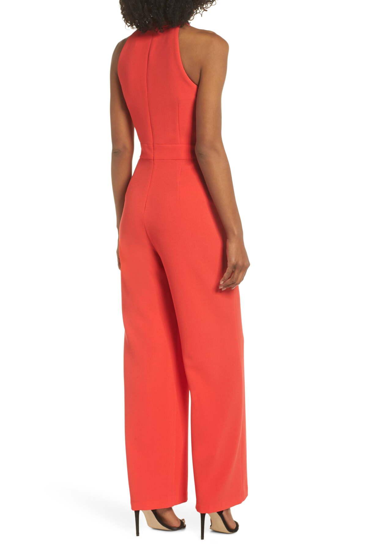Vince Camuto Kors Bow Neck Stretch Crepe Jumpsuit in Red | Lyst