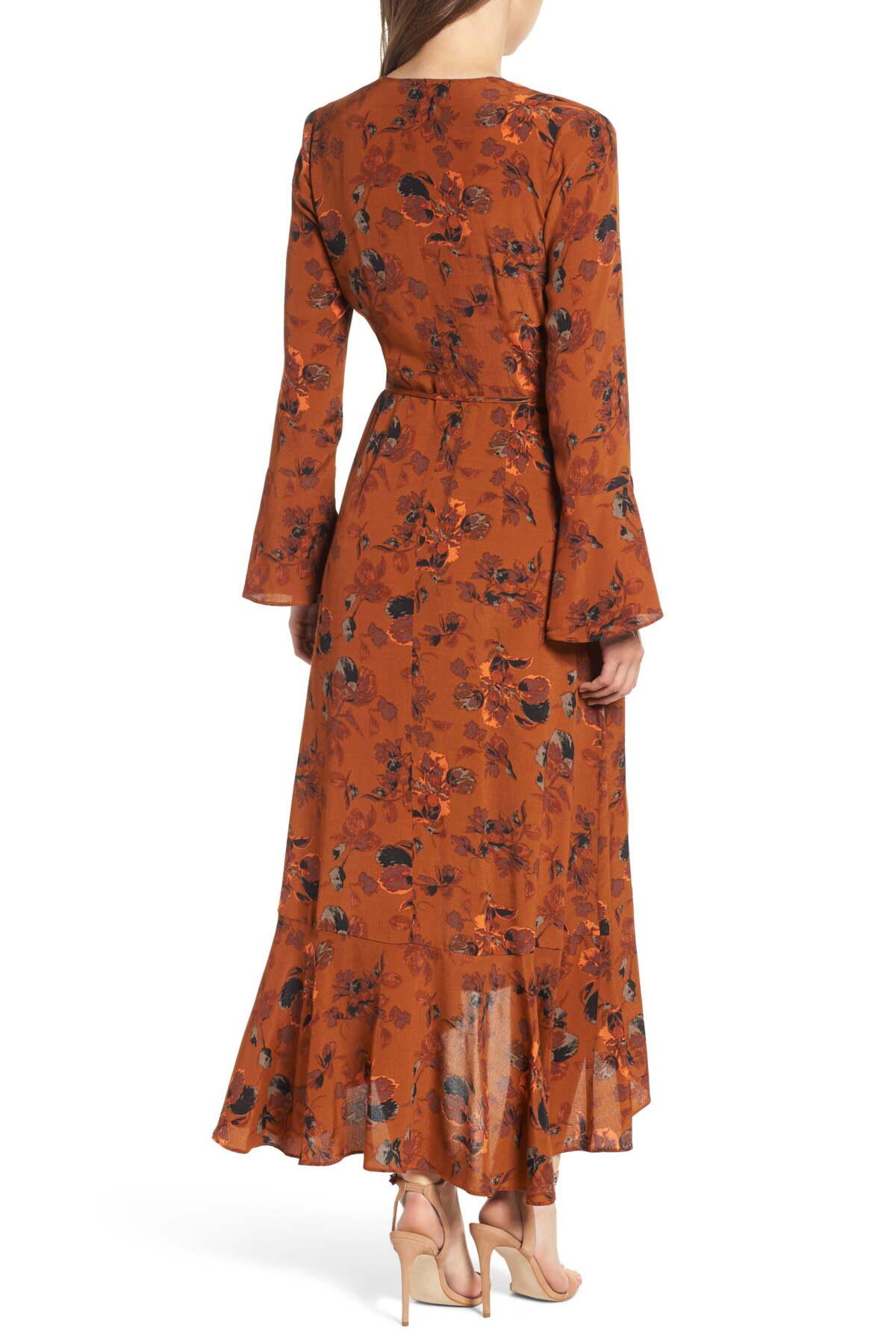 leith bell sleeve wrap midi dress