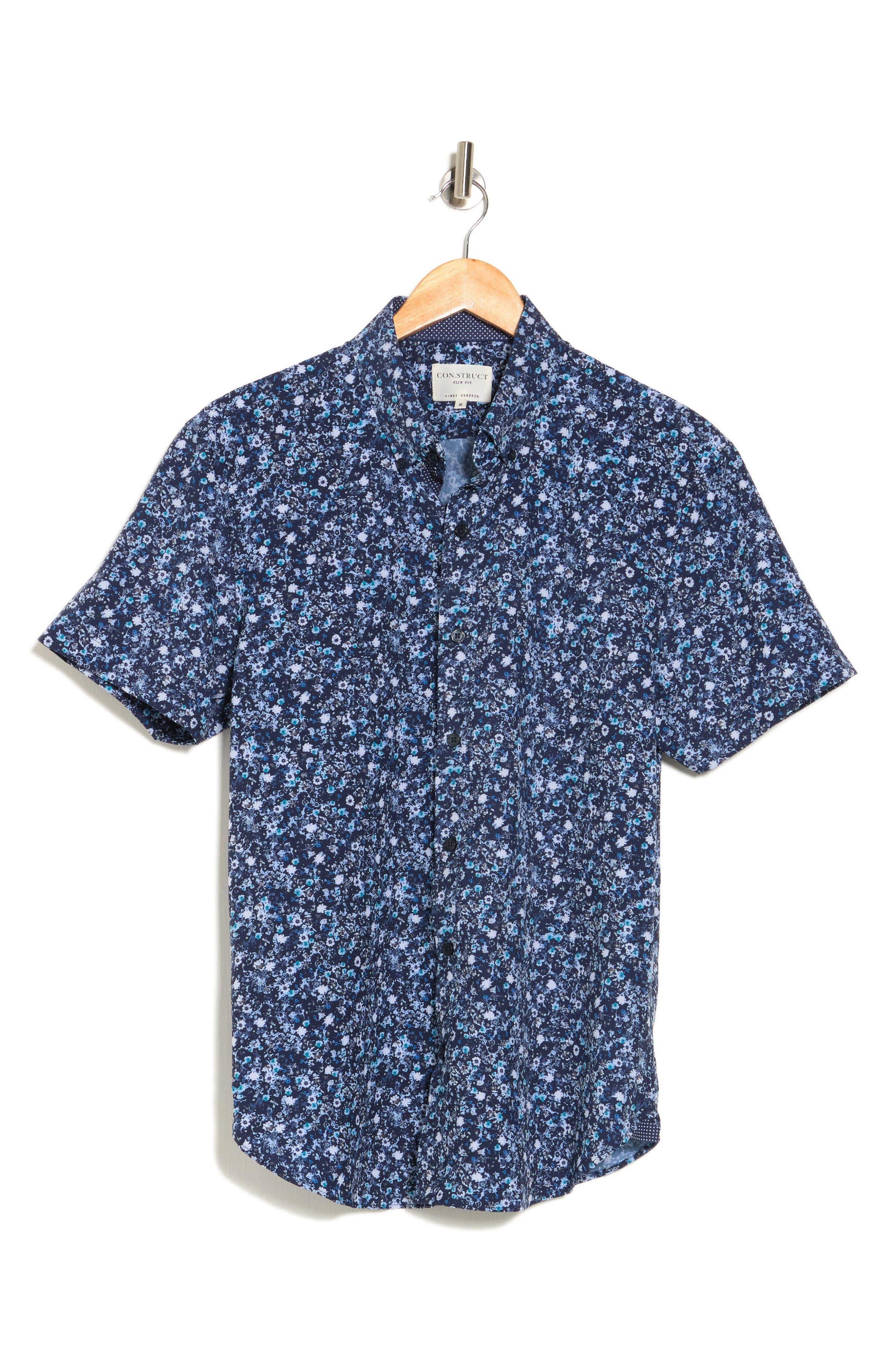 Con.struct Slim Fit Floral Print 4-way Stretch Button-up Shirt in Blue ...