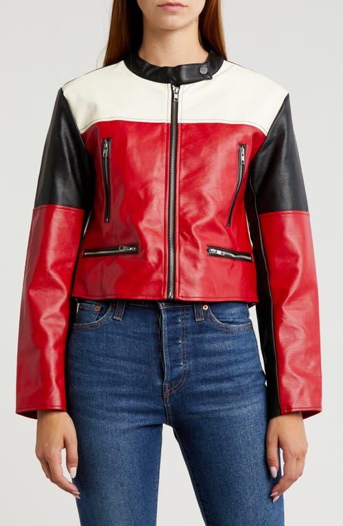 Vigoss Motocross Colorblock Faux Leather Jacket in Red | Lyst
