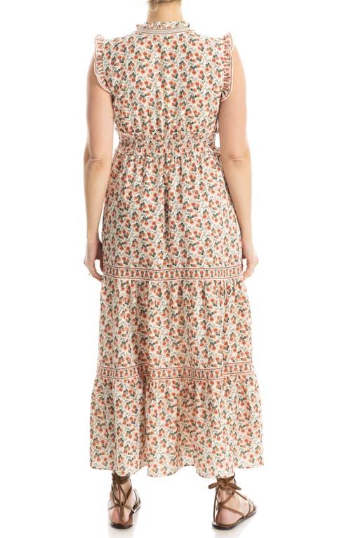 chinese dress ladies Max Studio Women's Tie Strap Smocked Bodice Floral Print Maxi Dress Blue / L