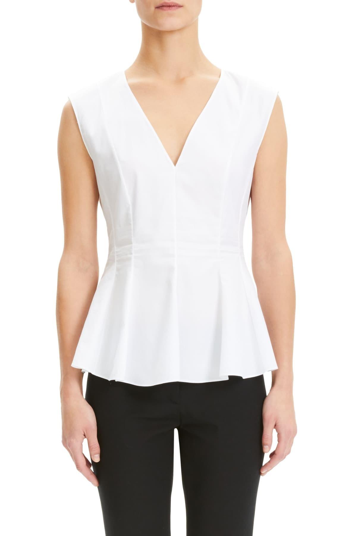 Theory Perfect Cotton Peplum Blouse in White - Lyst