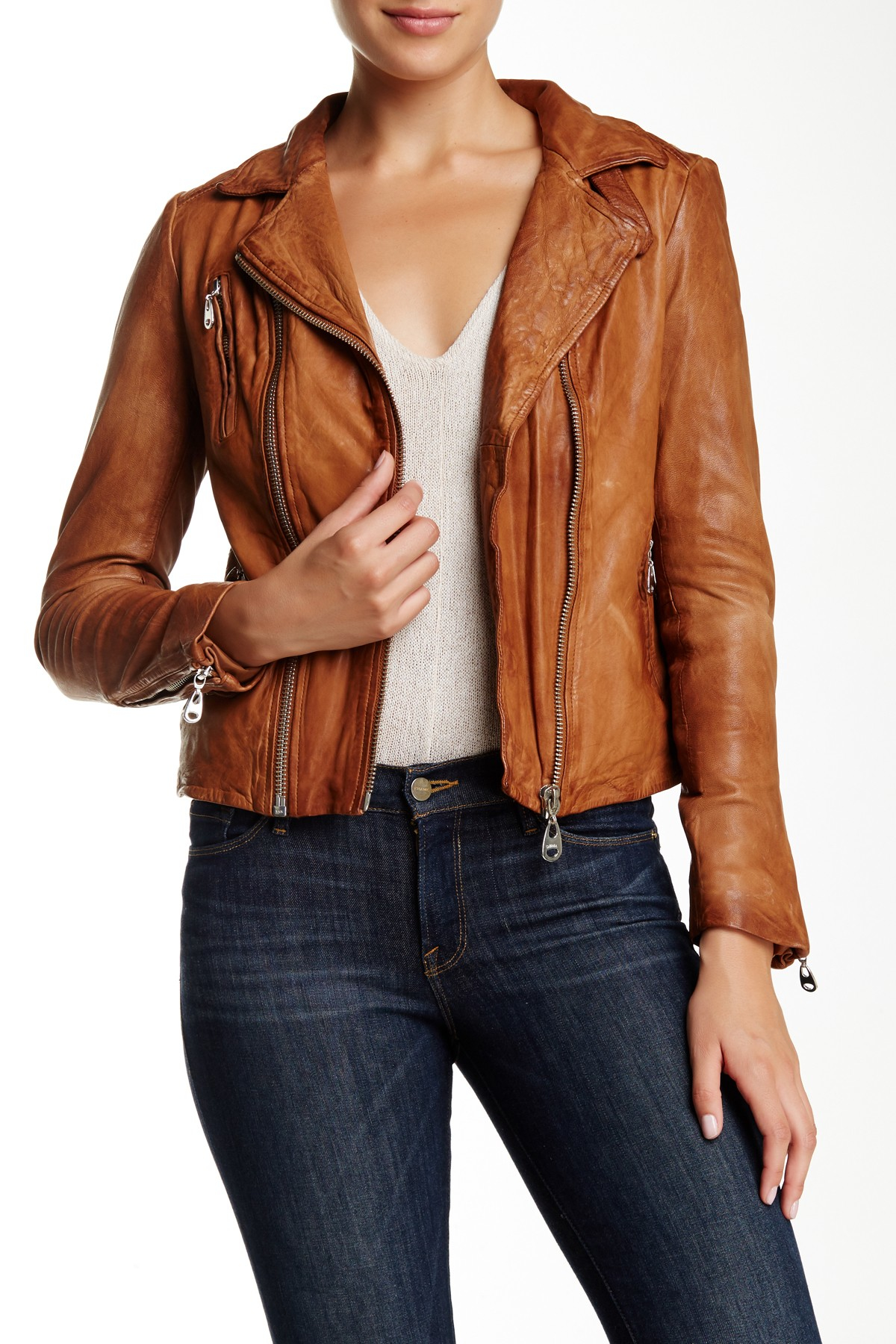 Lyst Doma Leather Darken Genuine Lambskin Biker Jacket In Gallery