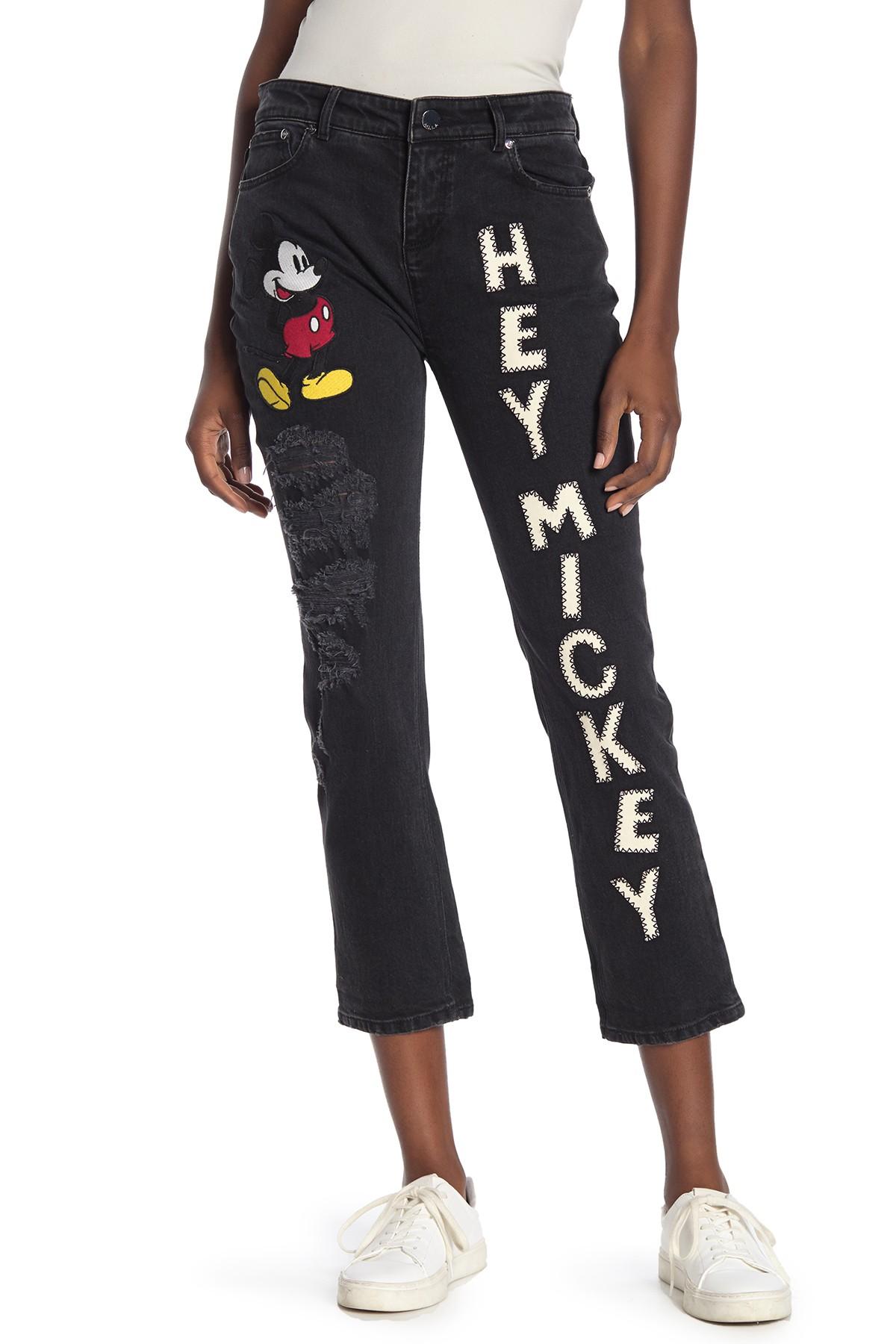 Alice + Olivia Scott Embroidered Mickey Mouse Distressed Straight Jeans in  Blue | Lyst