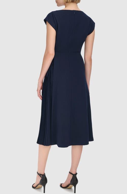 calvin klein cap sleeve fit and flare dress SLEEVELESS MESH FIT & FLARE PLEATED DRESS