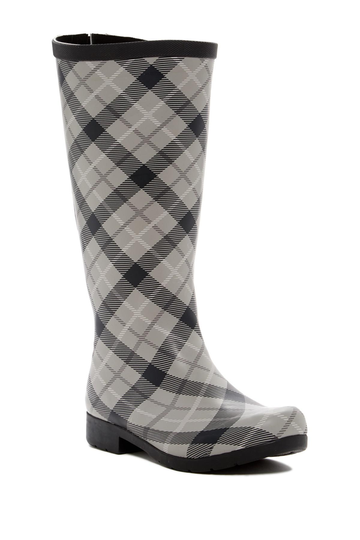 black and white plaid rain boots