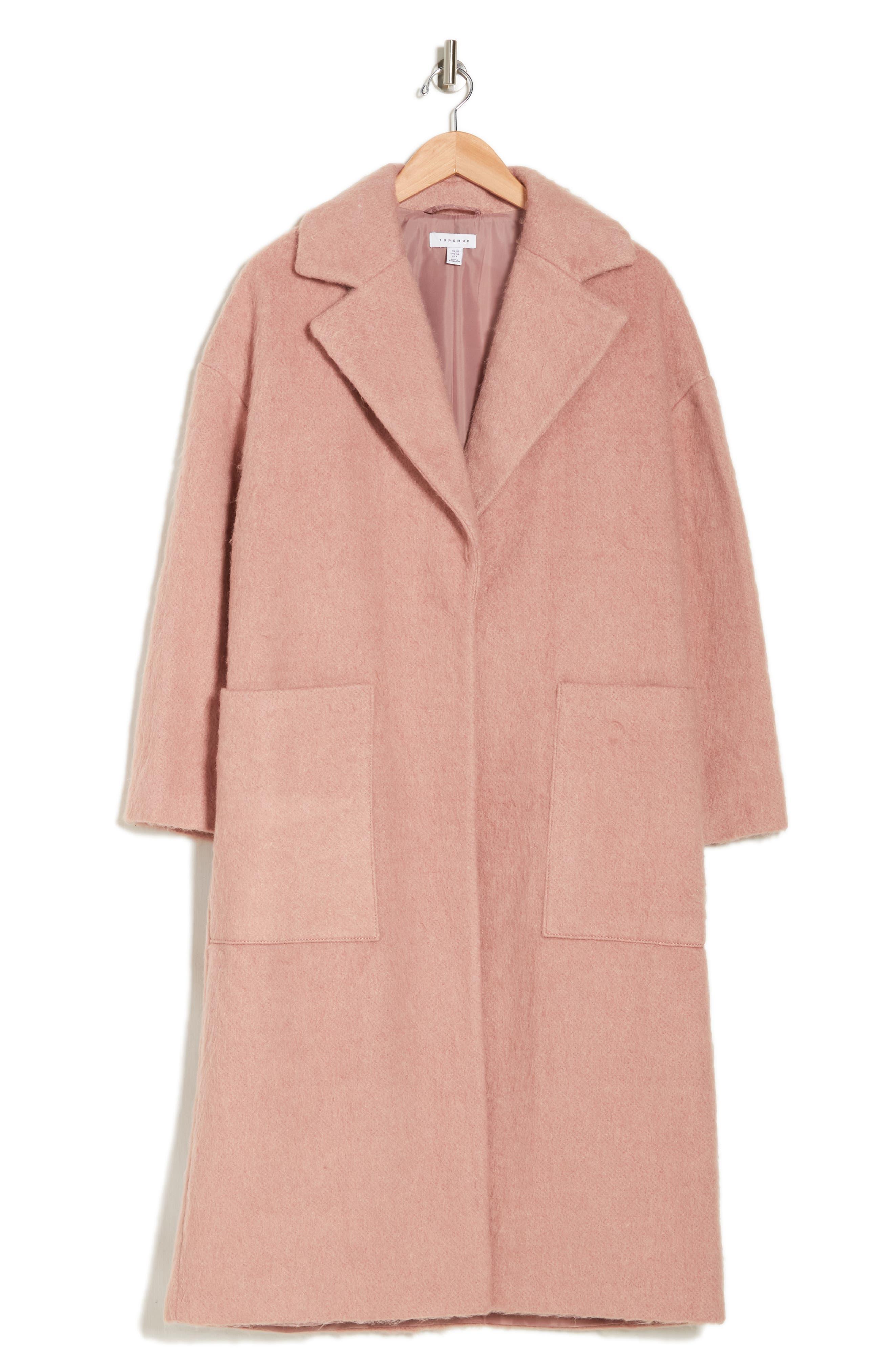 TOPSHOP Brushed Longline Coat in Pink | Lyst