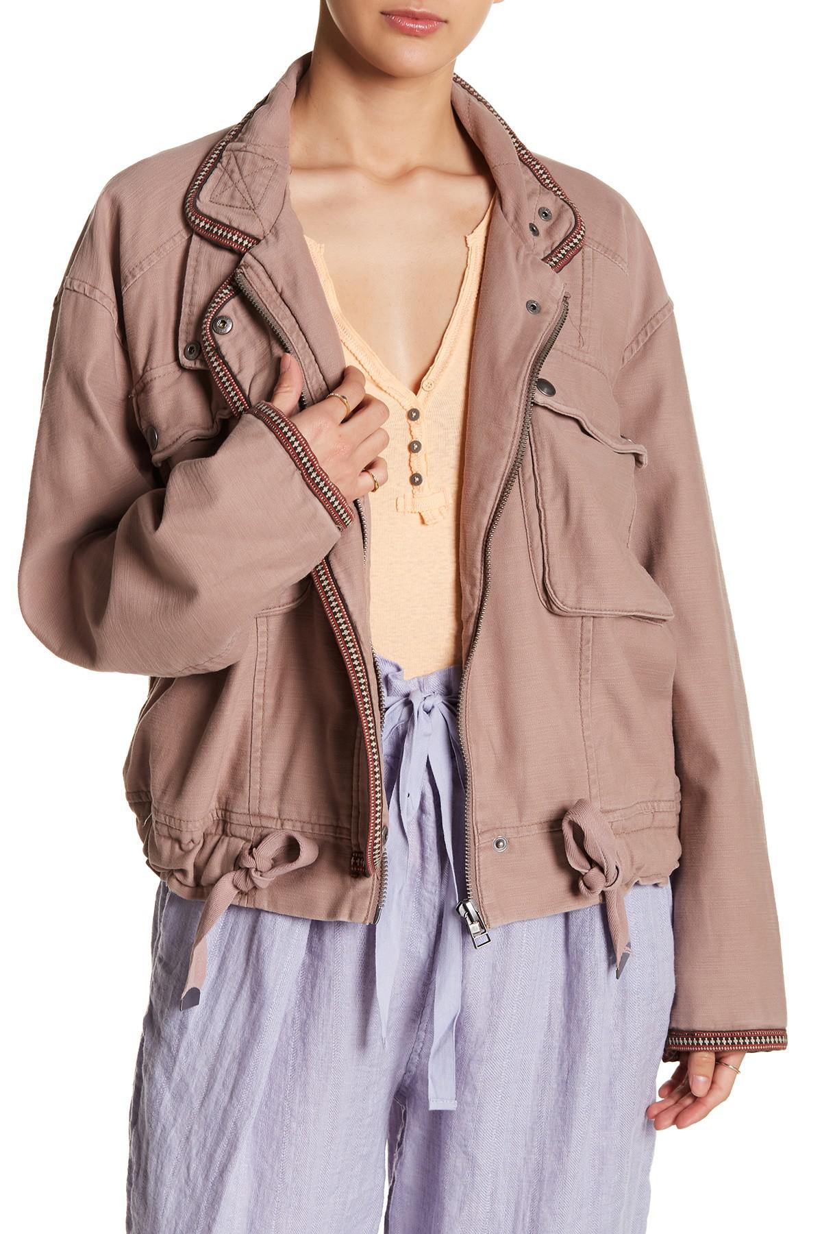 Download Free People Cotton Flight Line Bomber Jacket in Mauve ...