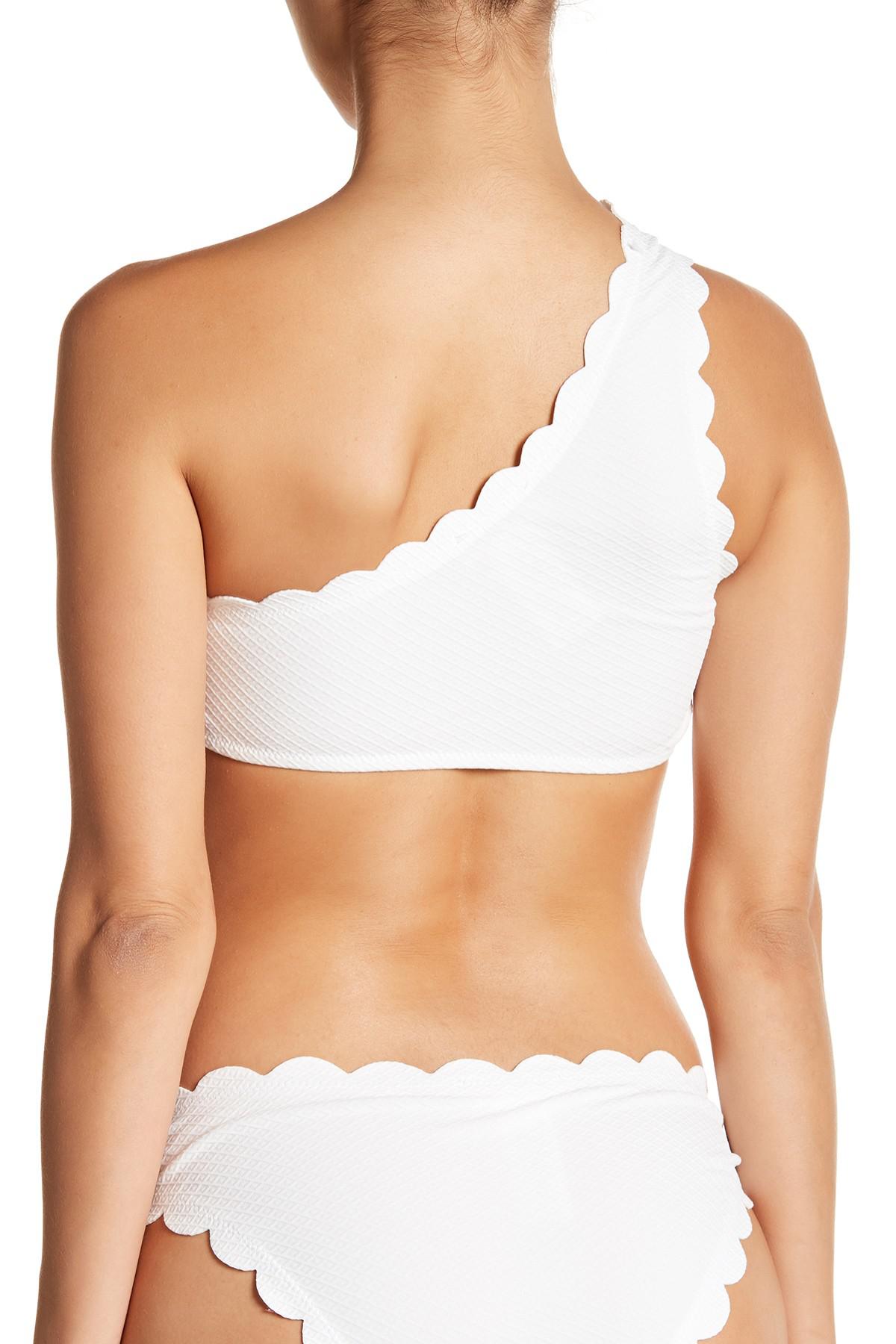 Jessica Simpson One Shoulder Scalloped Bikini Top in White | Lyst