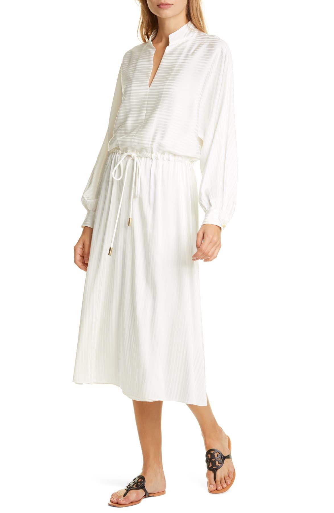 Tory Burch Drawstring Silk-blend Maxi Dress in White | Lyst