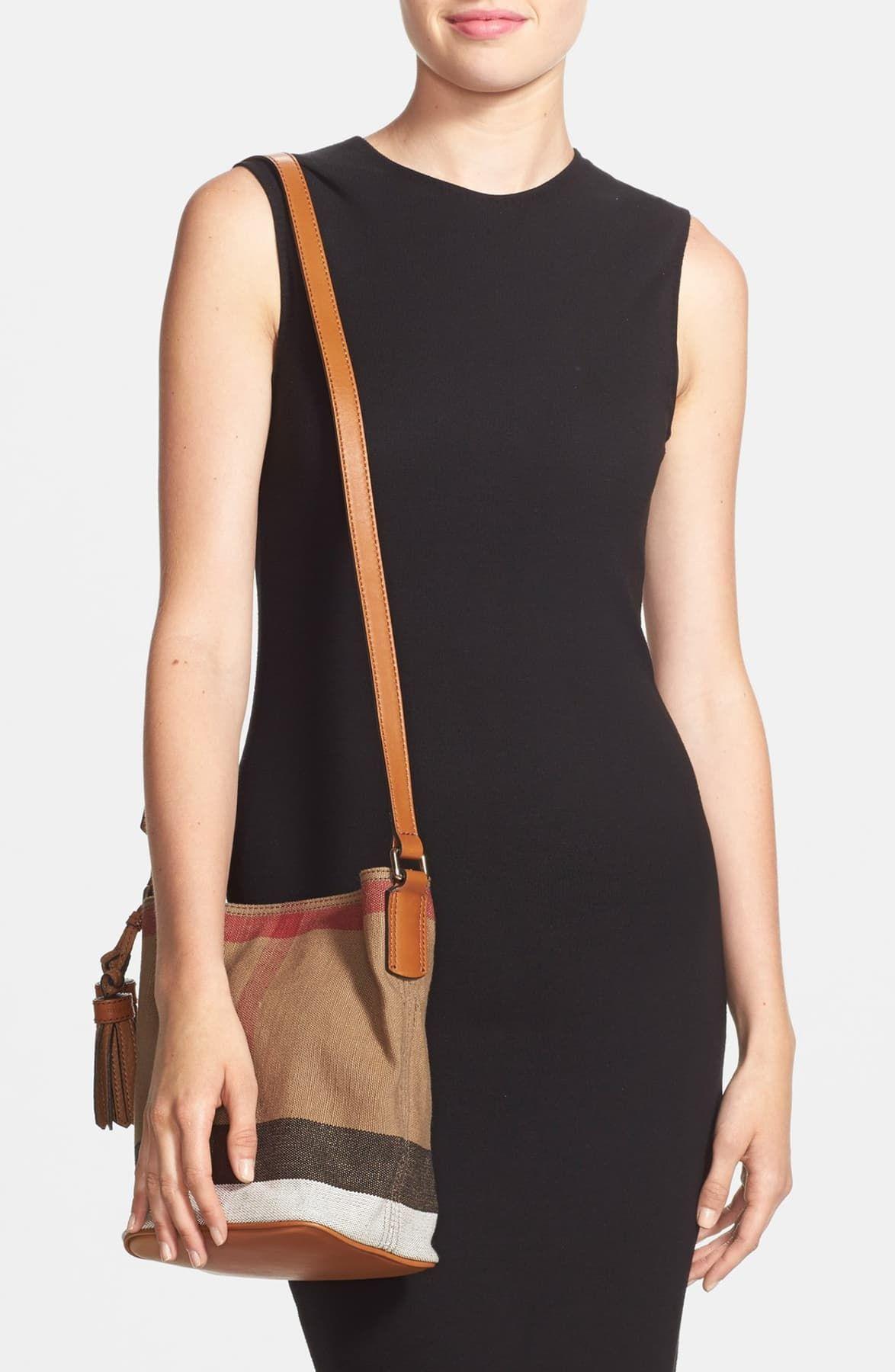 Burberry Brit 'mini Ashby' Canvas Check Crossbody Bucket Bag in Brown - Lyst