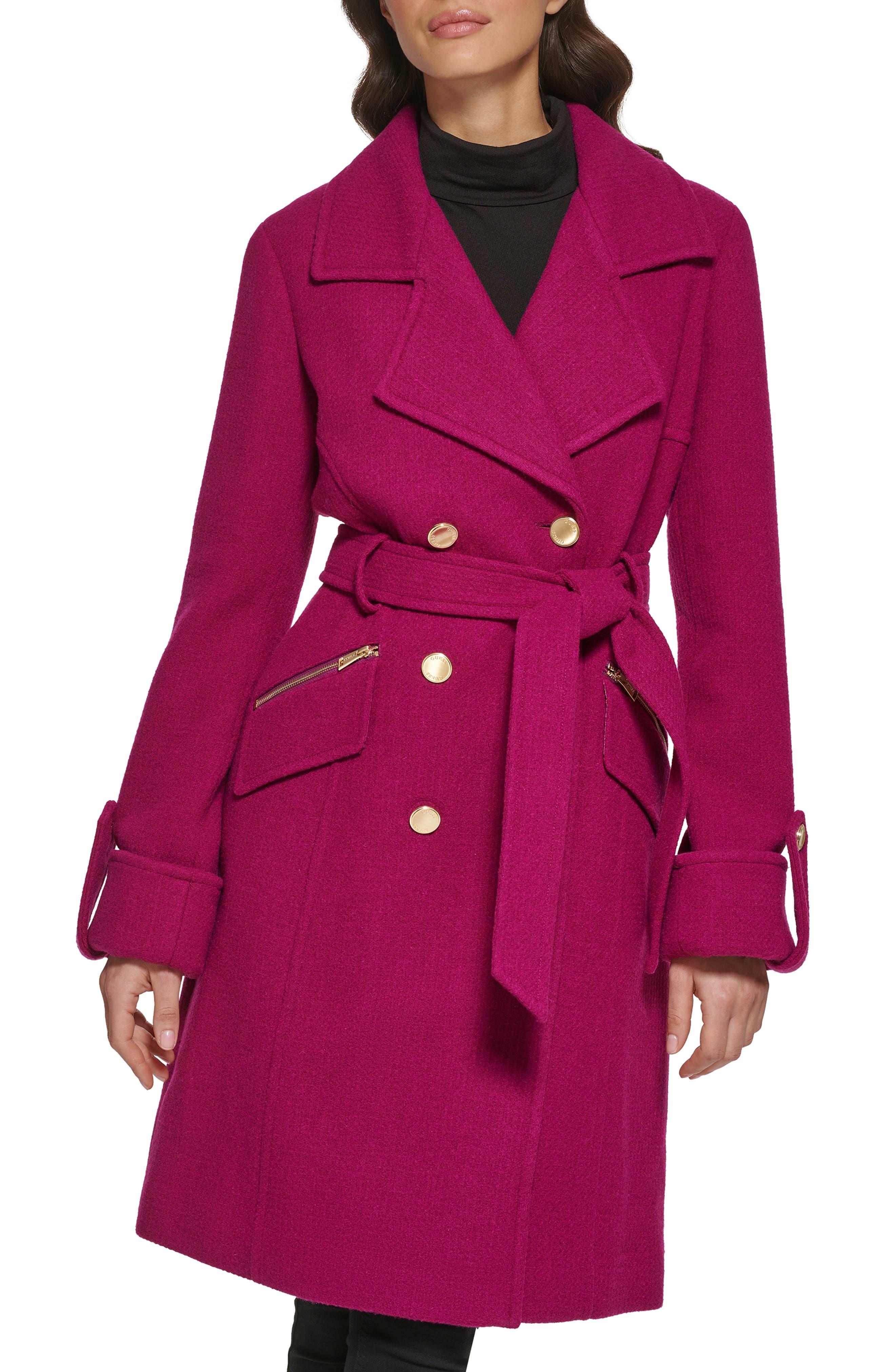 Guess Double Breasted Belted Wool Blend Coat In Magenta At Nordstrom Rack  in Purple | Lyst