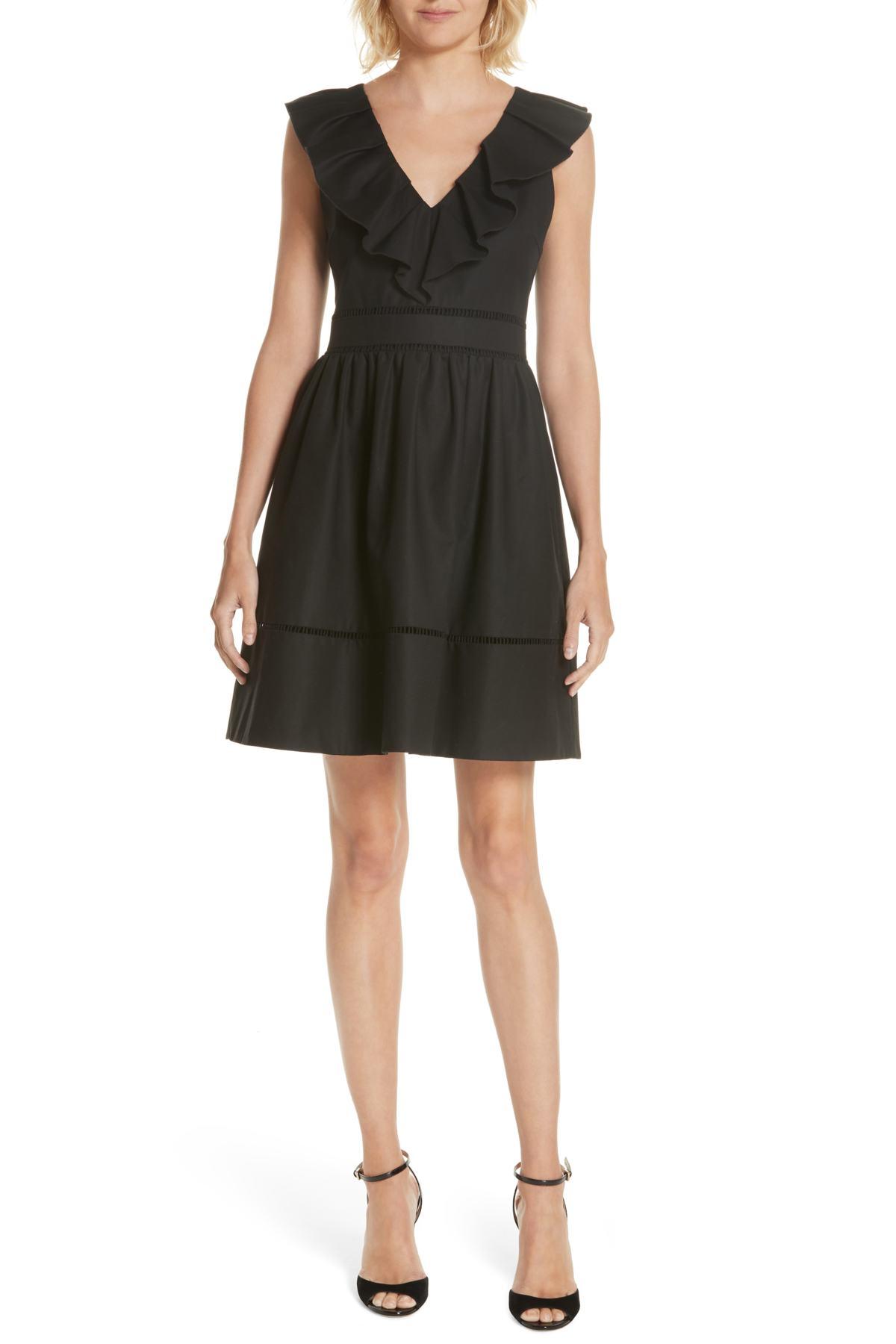 Kate Spade Sleeveless Ruffle Neck Stretch Cotton Dress in Black Lyst