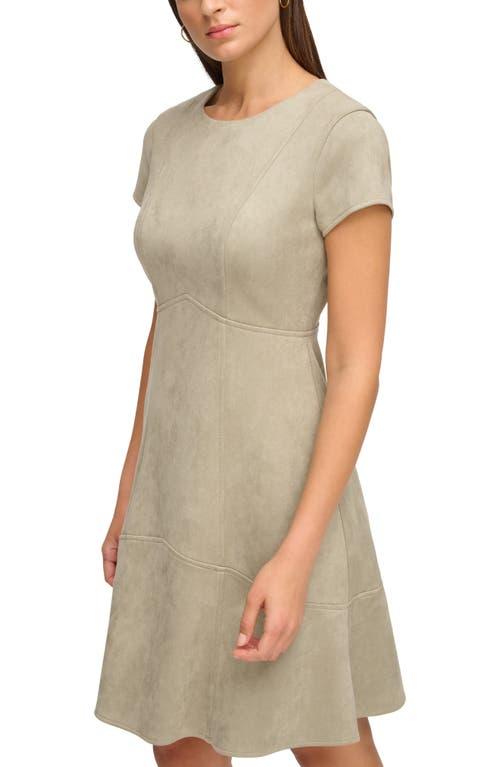 Kensie Scuba Knit Faux Suede Fit & Flare Dress in Natural | Lyst
