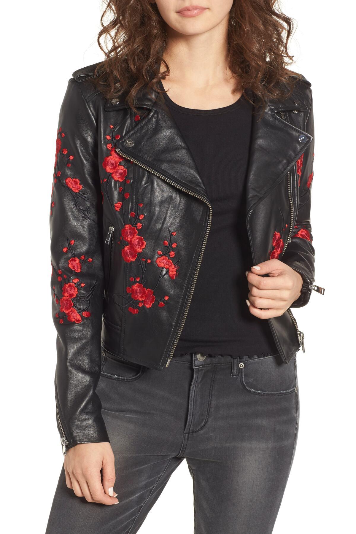 lamarque donna floral leather jacket