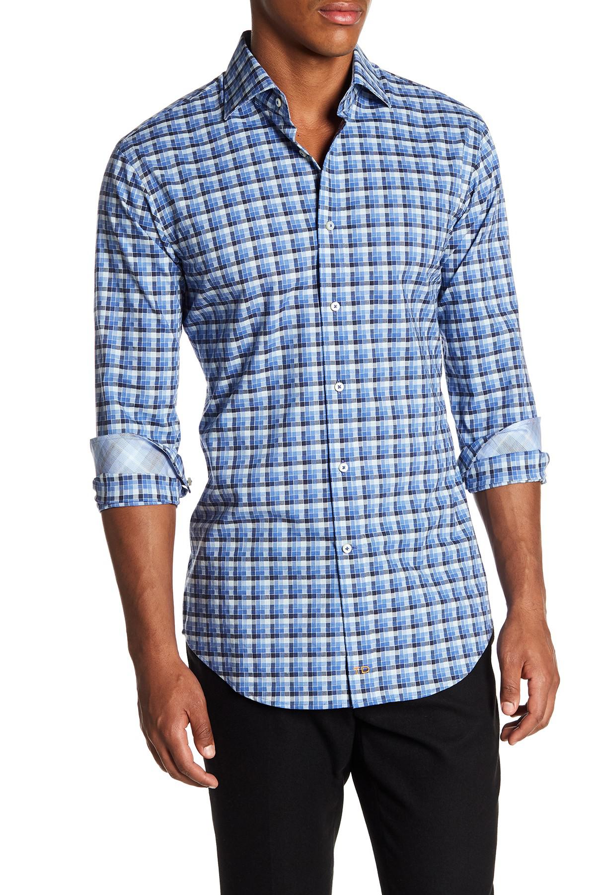 Lyst - Thomas Dean Check Print Regular Fit Woven Shirt in Blue for Men