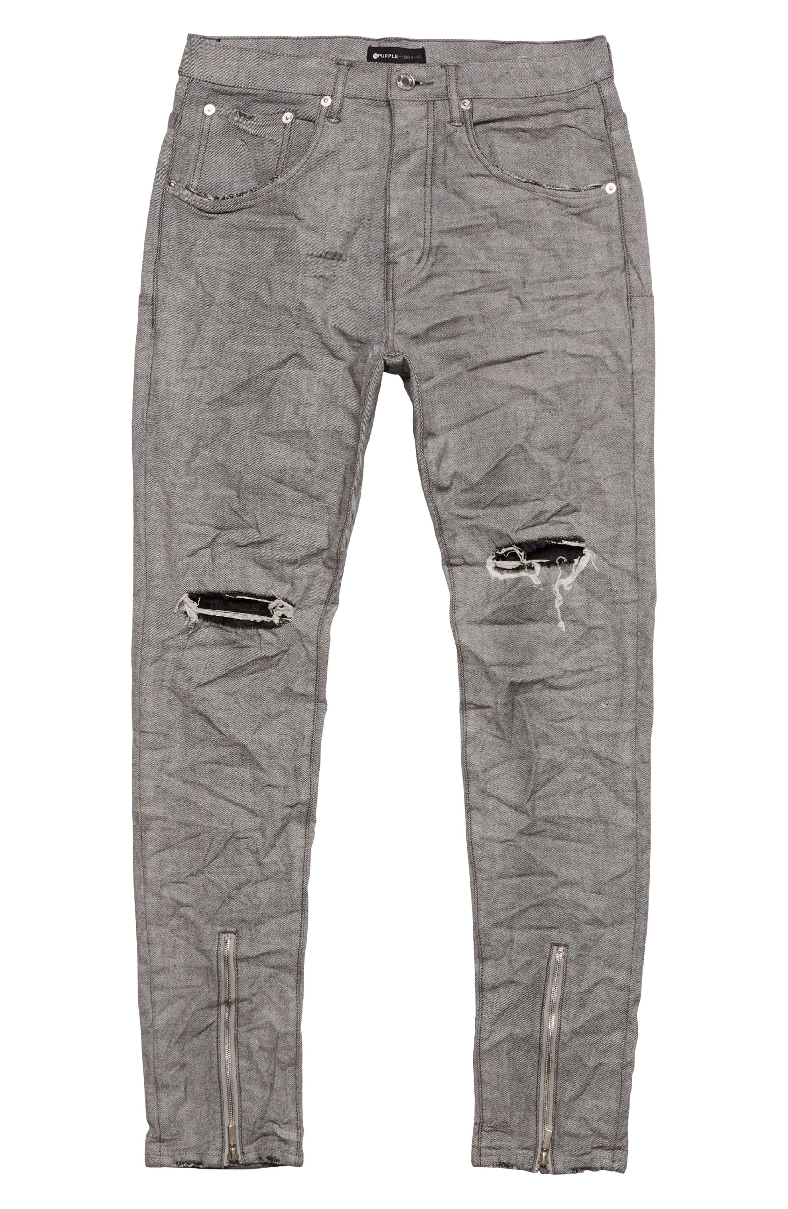 Purple Brand Grey Reverse Distressed Zipper Skinny Jeans At Nordstrom Rack  in Gray for Men | Lyst