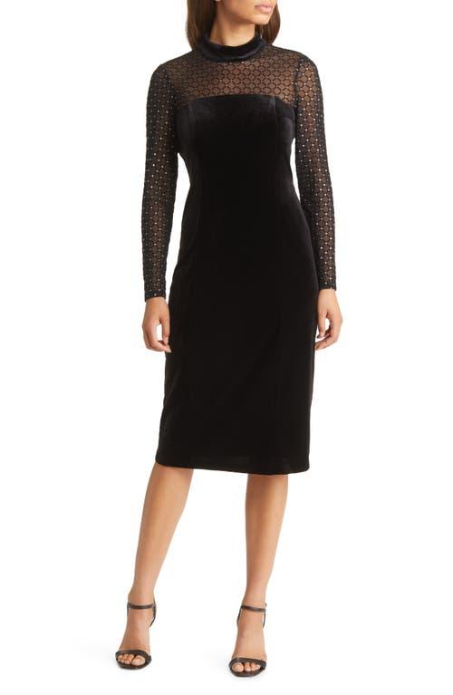 Eliza J Beaded Yoke Mixed Media Long Sleeve Sheath Dress in Black Lyst