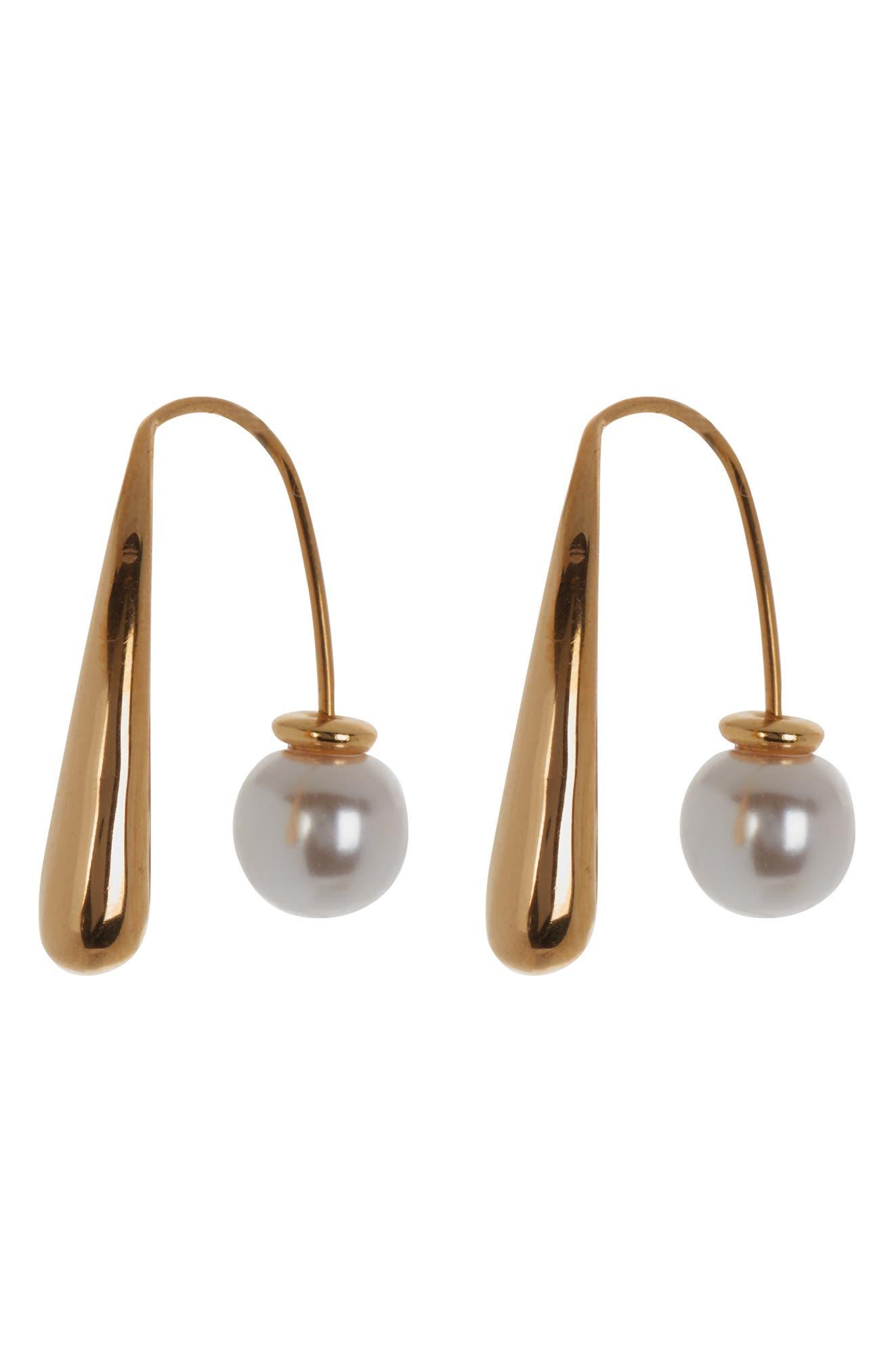 Nordstrom Rack Waterproof Imitation Pearl Threader Earrings in