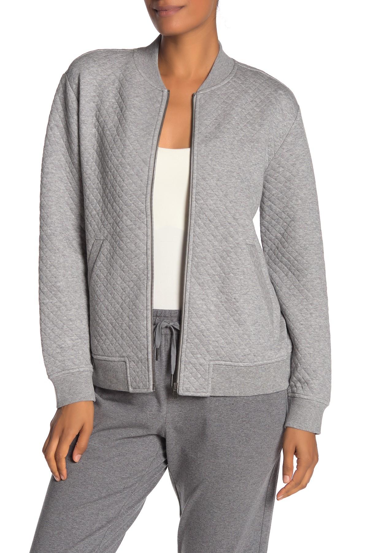 Eileen Fisher Quilted Knit Organic Cotton Blend Bomber Jacket in Gray