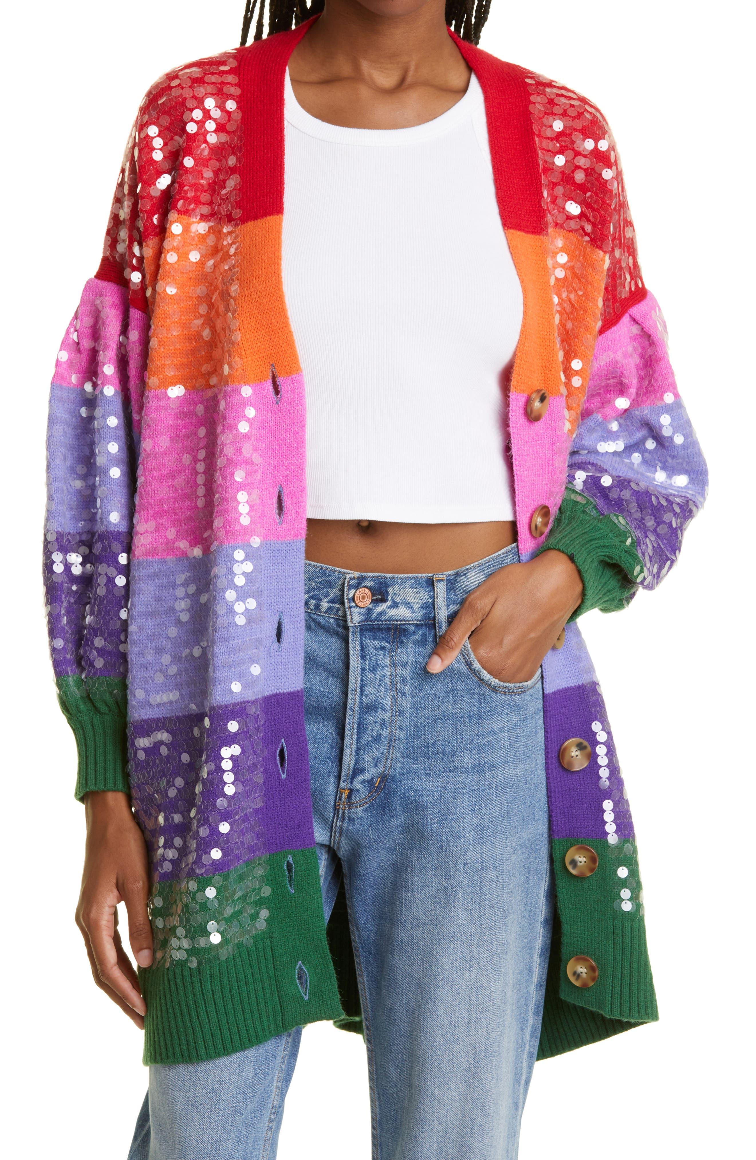 FARM Rio Rainbow Stripe Pailette Oversize Cardigan | Lyst