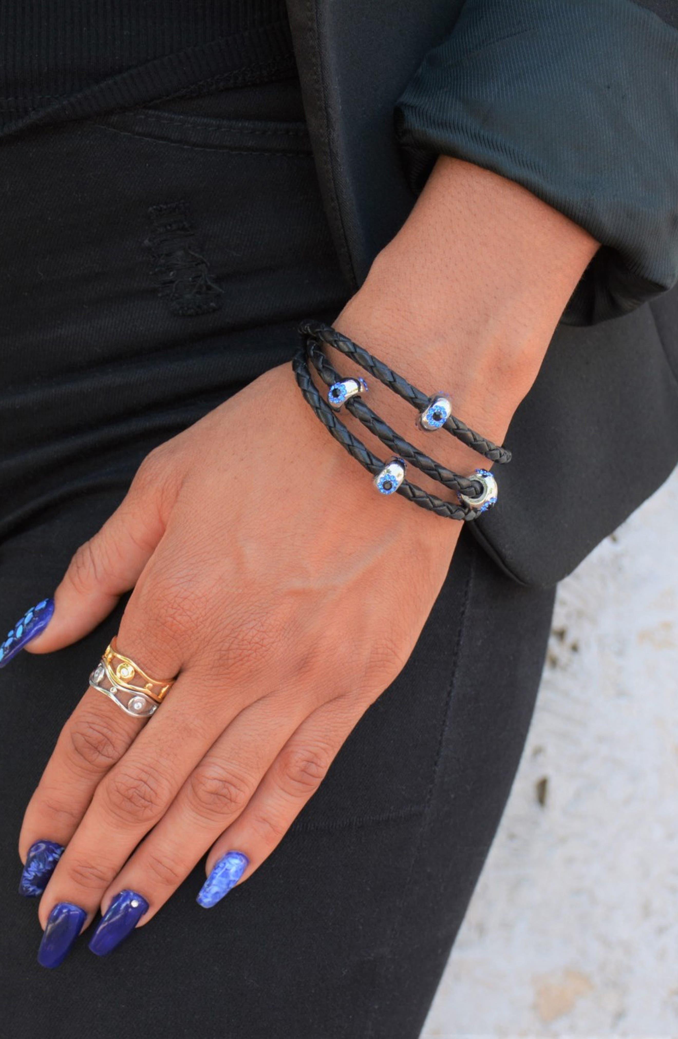 Liza Schwartz Cz Evil Eye Braided Leather Wrap Bracelet Lyst