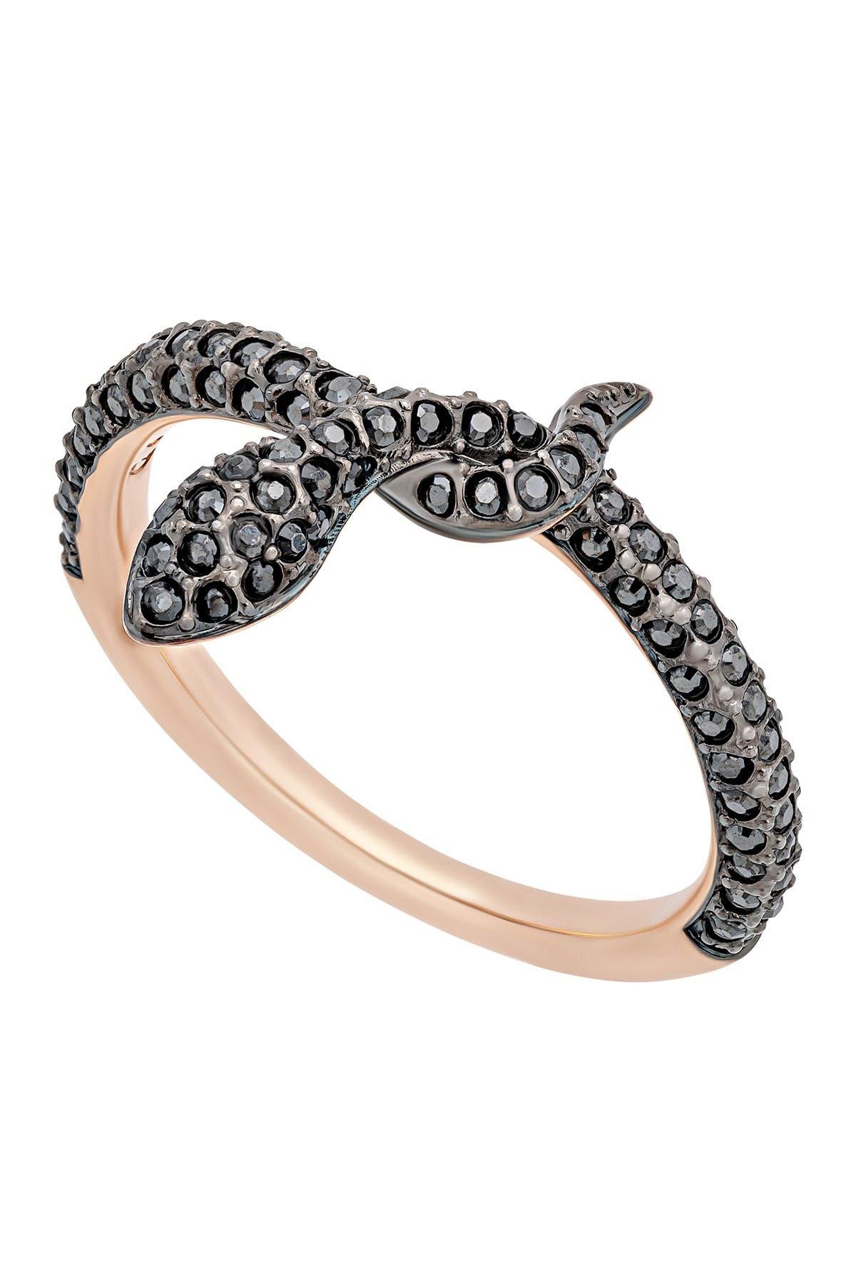 Swarovski Leslie 18k Rose Gold Plated Black Crystal Snake Ring - Lyst