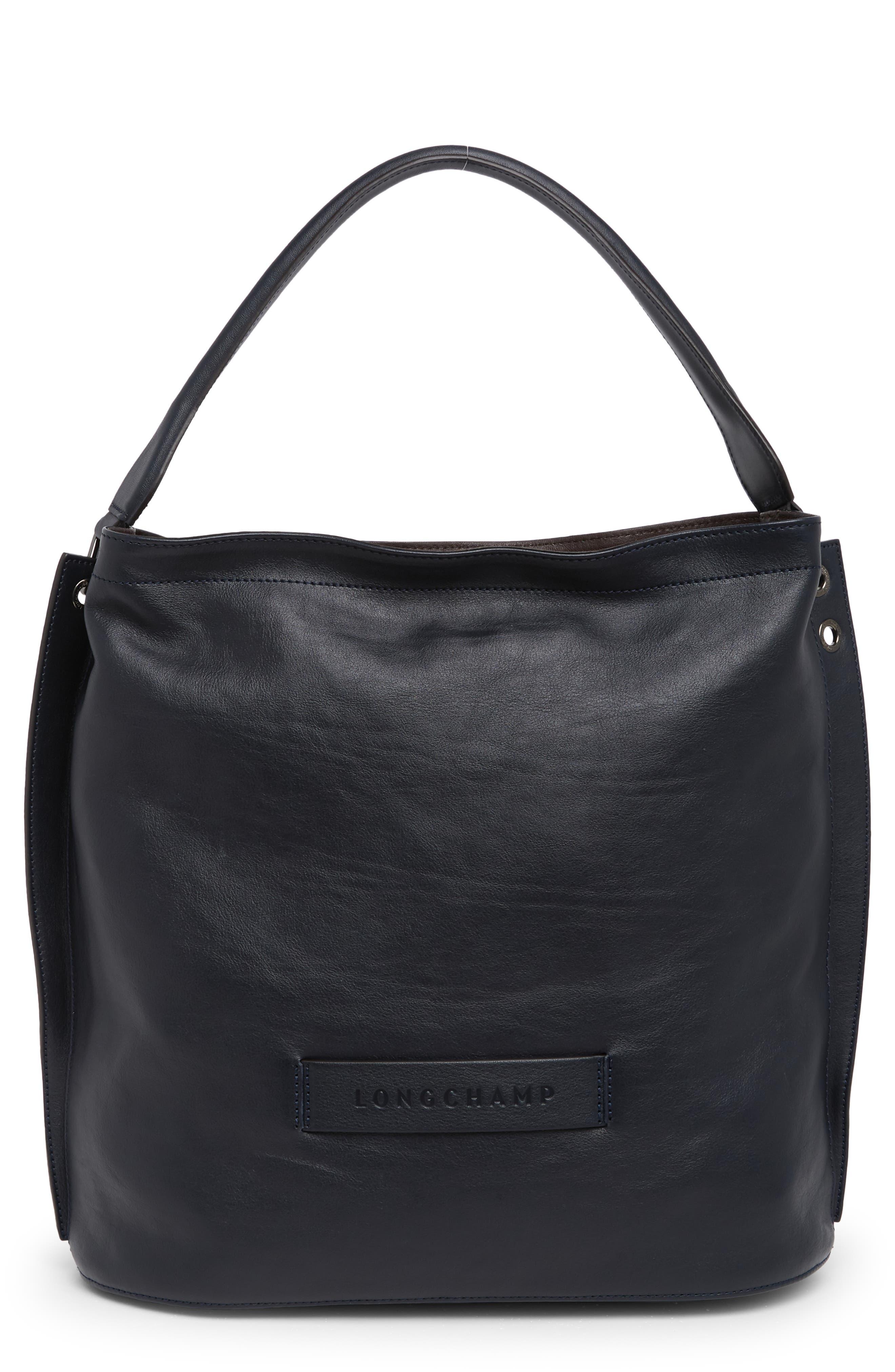 Longchamp Leather Hobo Bag in Black