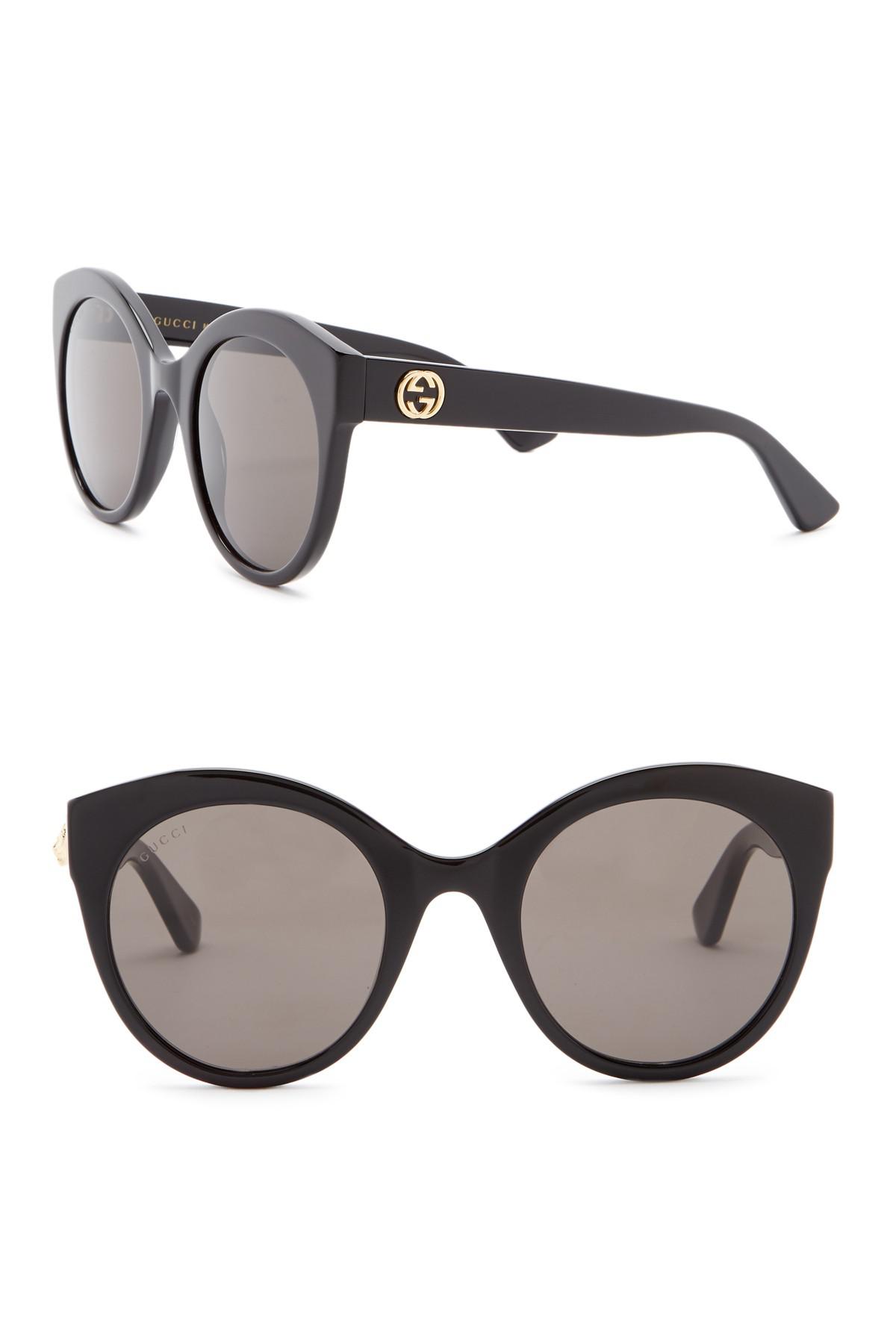 Gucci 52mm Round Cat Eye Sunglasses in Black | Lyst