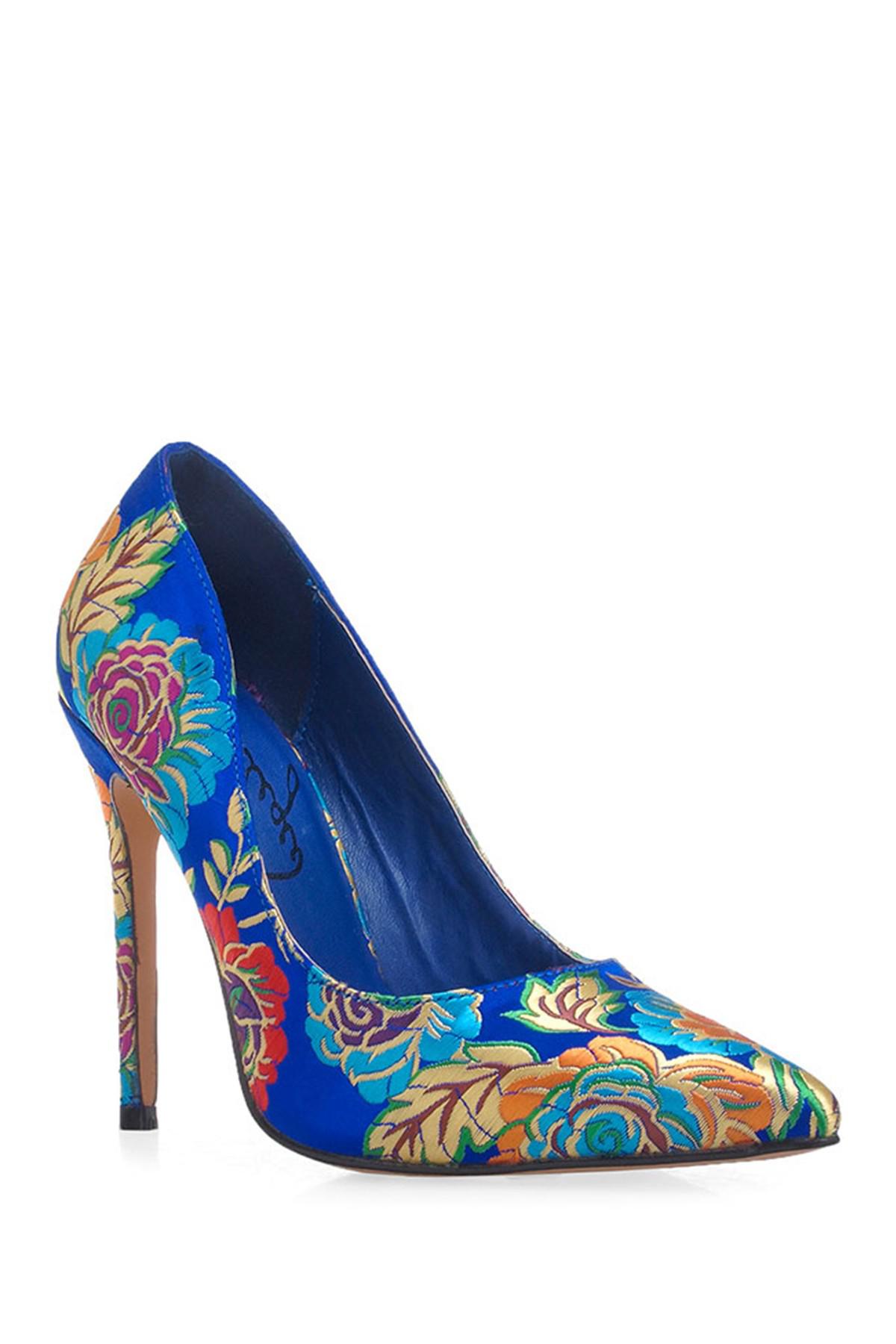 blue floral pumps