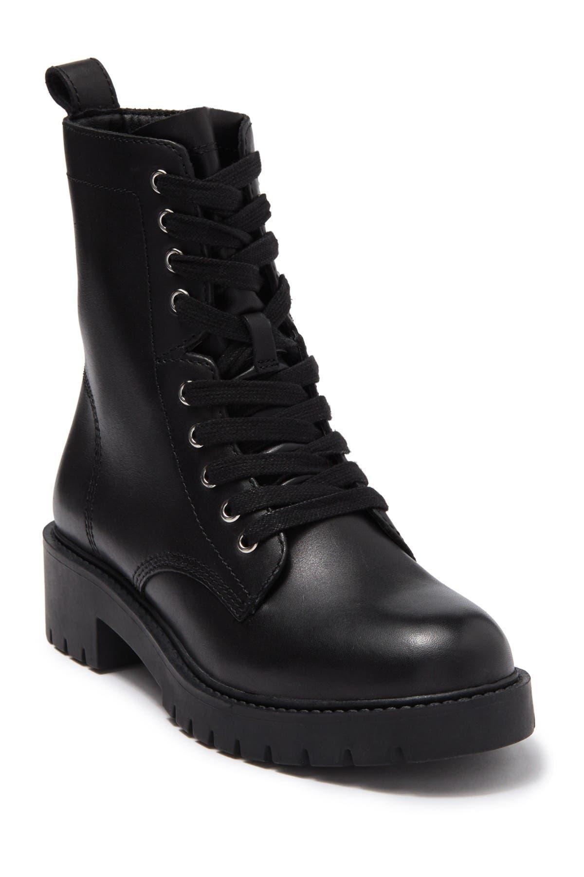 Steve Checker Lug Sole Combat Boot In Black Leat At Nordstrom | Lyst
