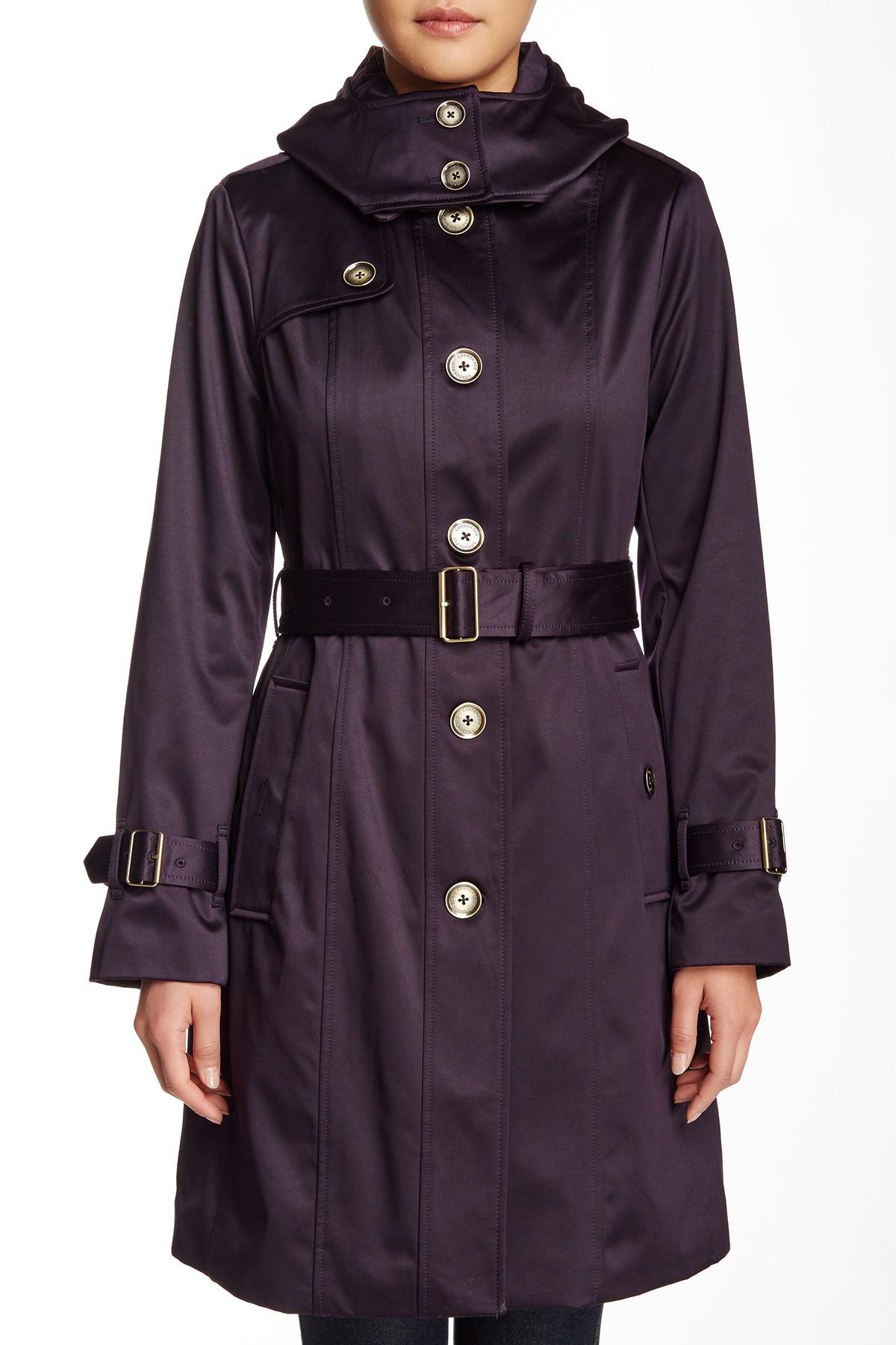 London Fog Cotton Water Repellent Hooded Trench Coat in Purple - Lyst