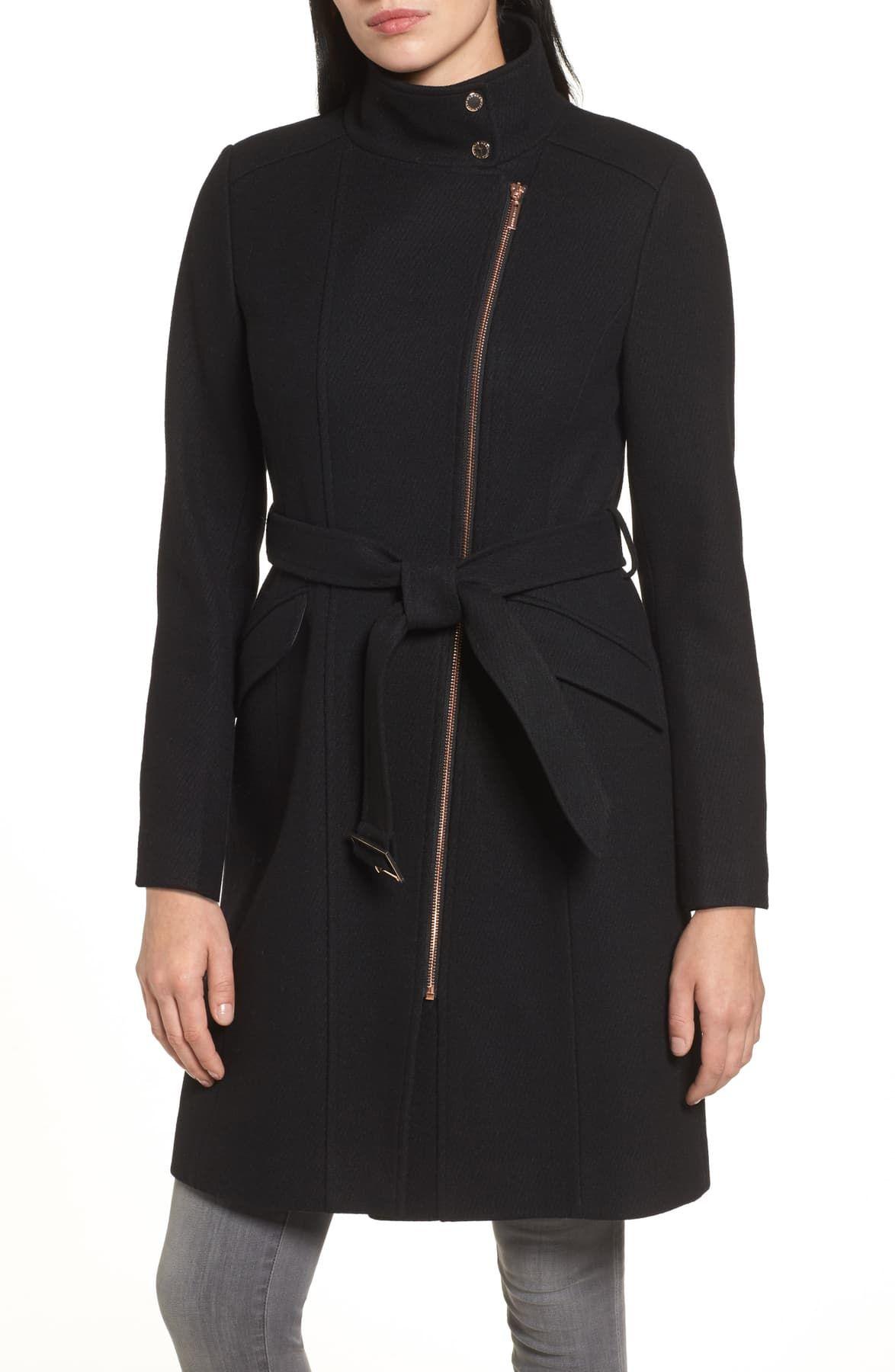 Download Cole Haan Wool Blend Mock Neck Zip Coat in Black - Lyst