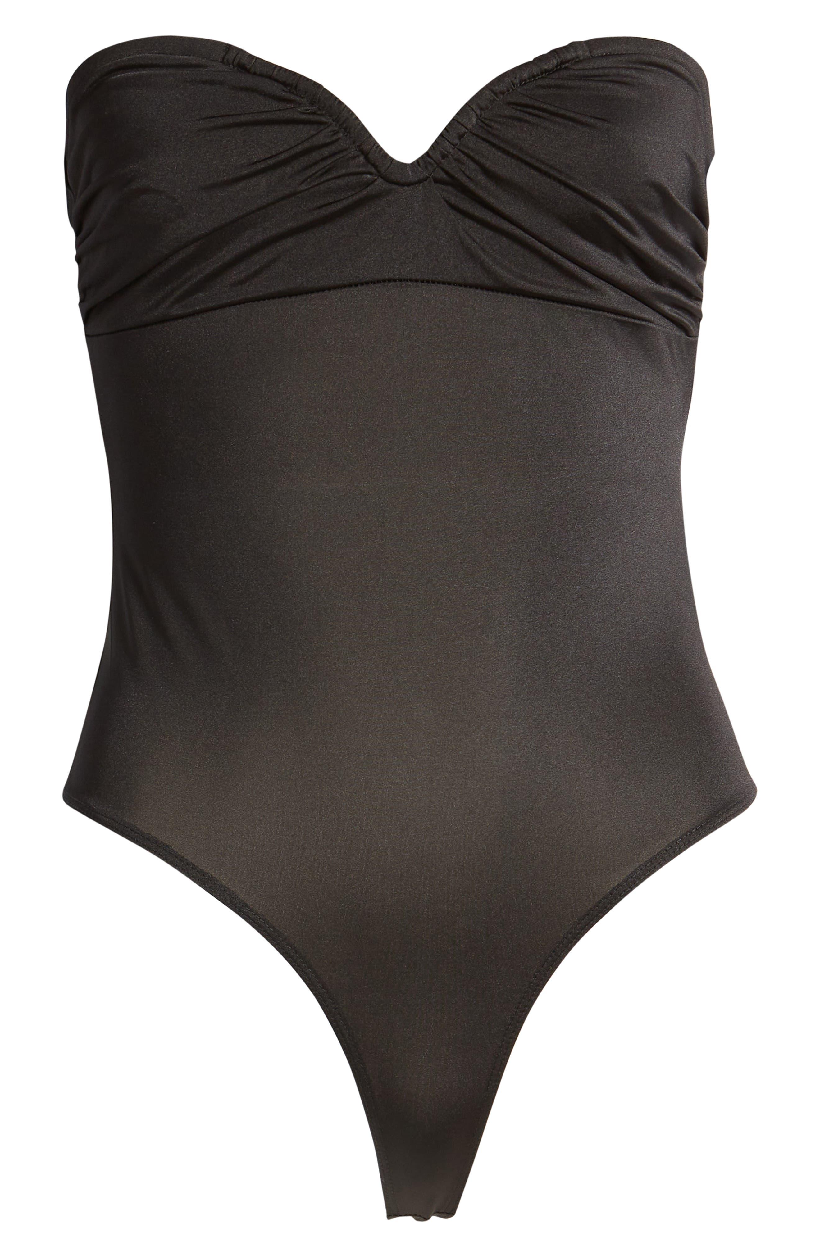 Open Edit Ruched Strapless Bodysuit in Black | Lyst