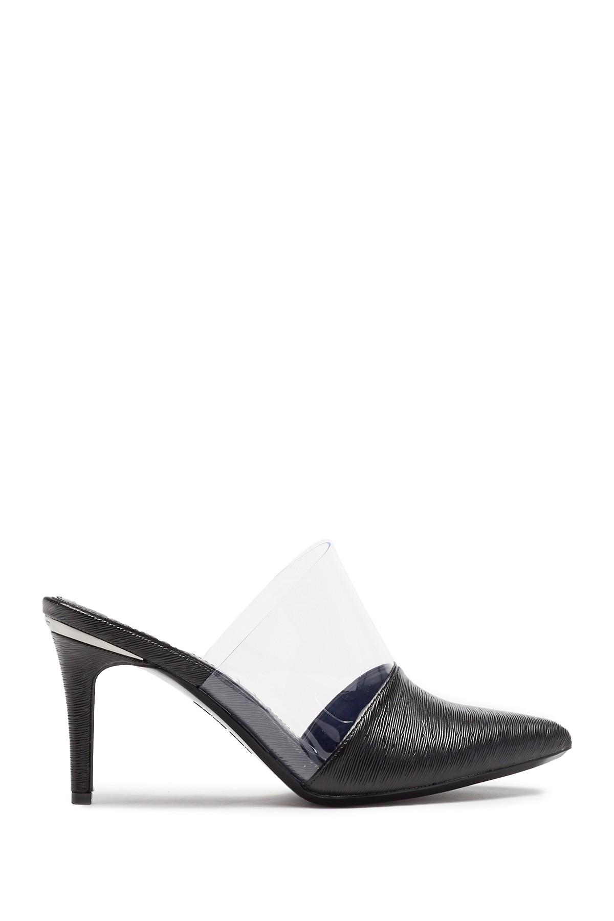 calvin klein graycie clear and leather mules
