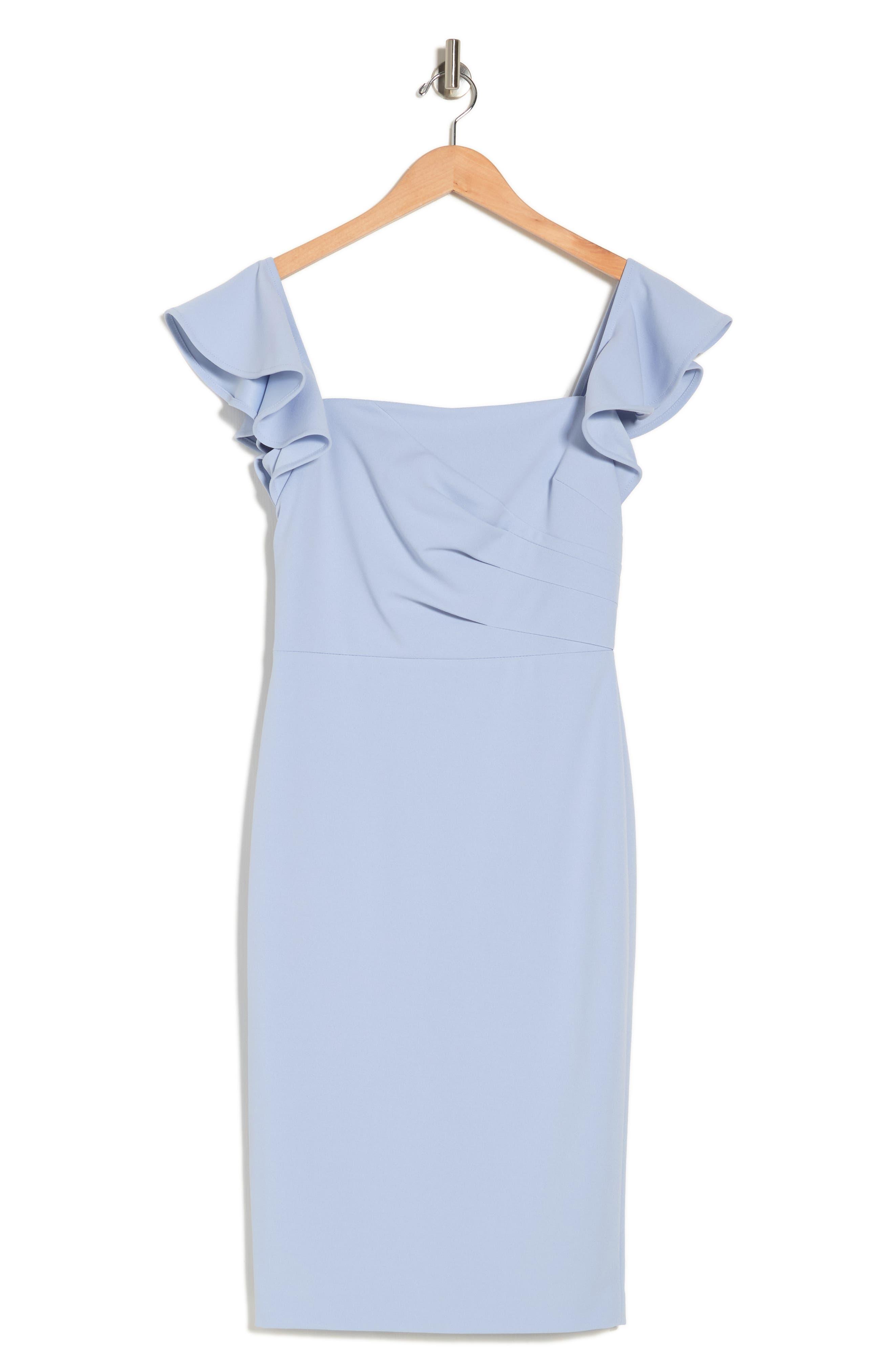 Calvin Klein Flutter Sleeve Pleated Sheath Dress in Blue | Lyst