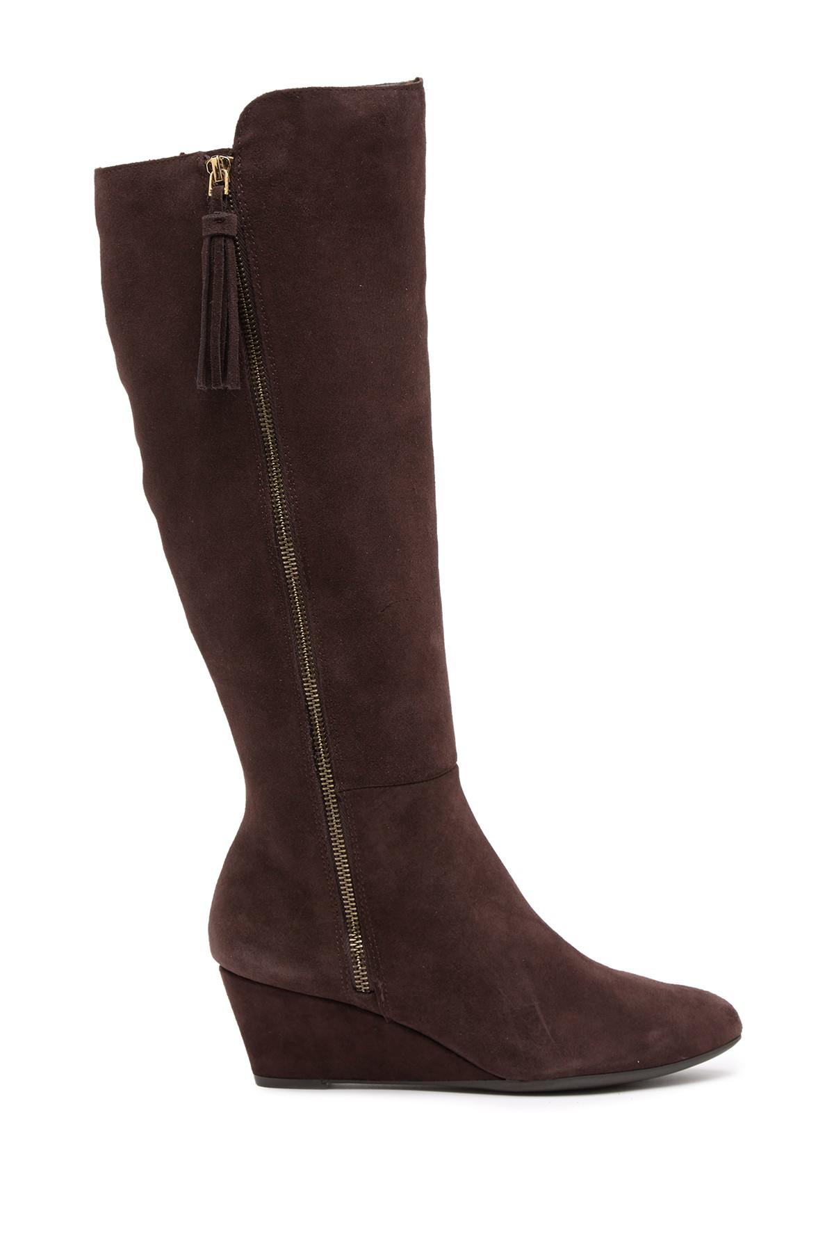 anne klein suede wedge boots