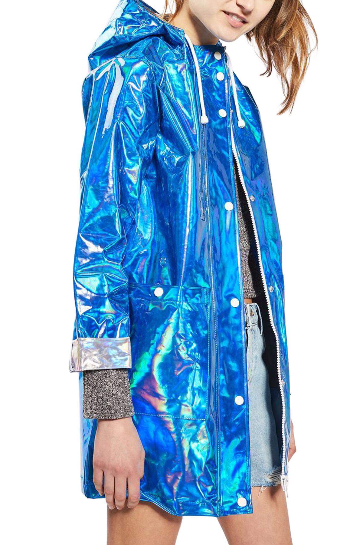 TOPSHOP Iridescent Rain Jacket in Blue | Lyst