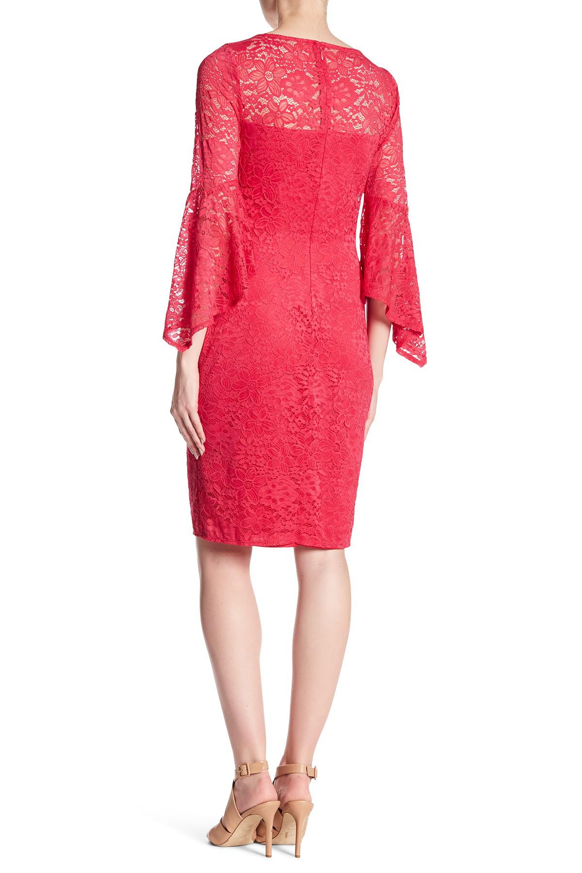 Lyst - Laundry By Shelli Segal Bell Sleeve Stretch Lace Cocktail Dress ...