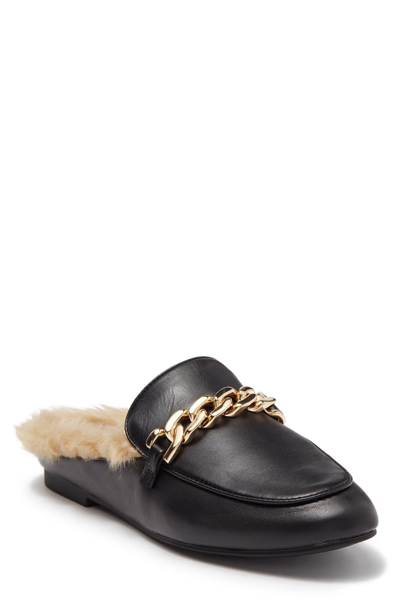 Steve Madden Feleti Faux Fur Lined Leather Loafer Mule in Black | Lyst