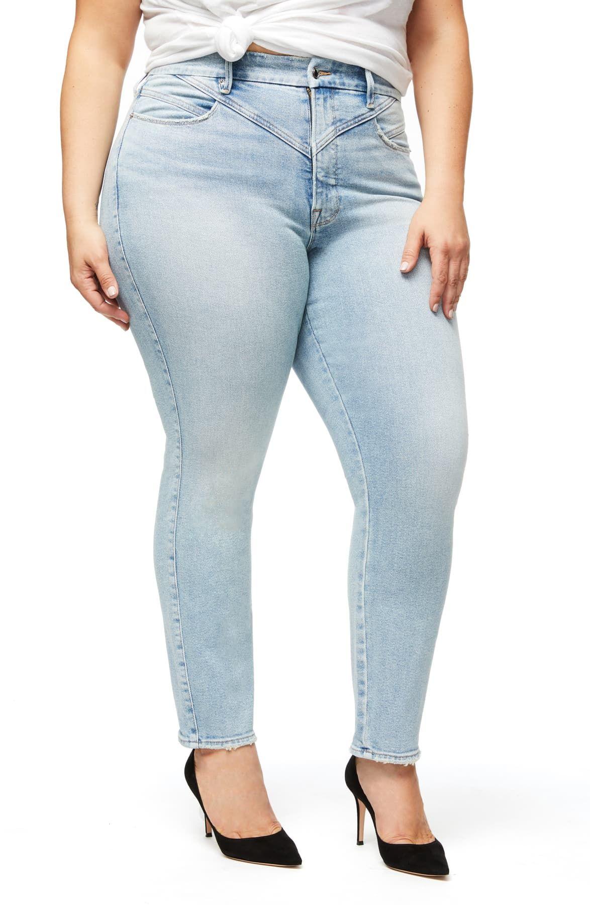 GOOD AMERICAN Denim Good Curve High Waist Front Yoke Detail Ankle