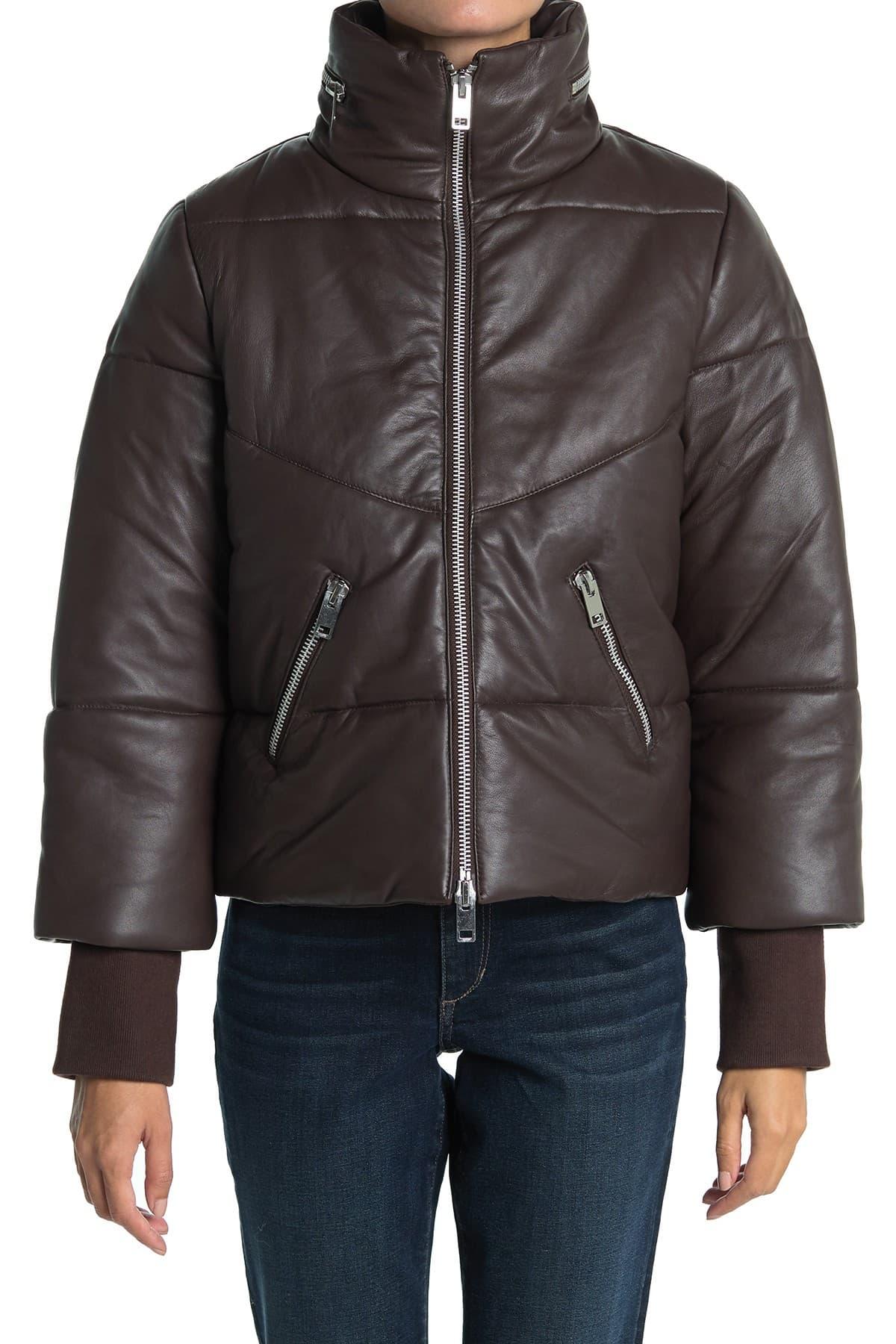 Walter Baker Edwina Leather Puffer Jacket in Brown | Lyst