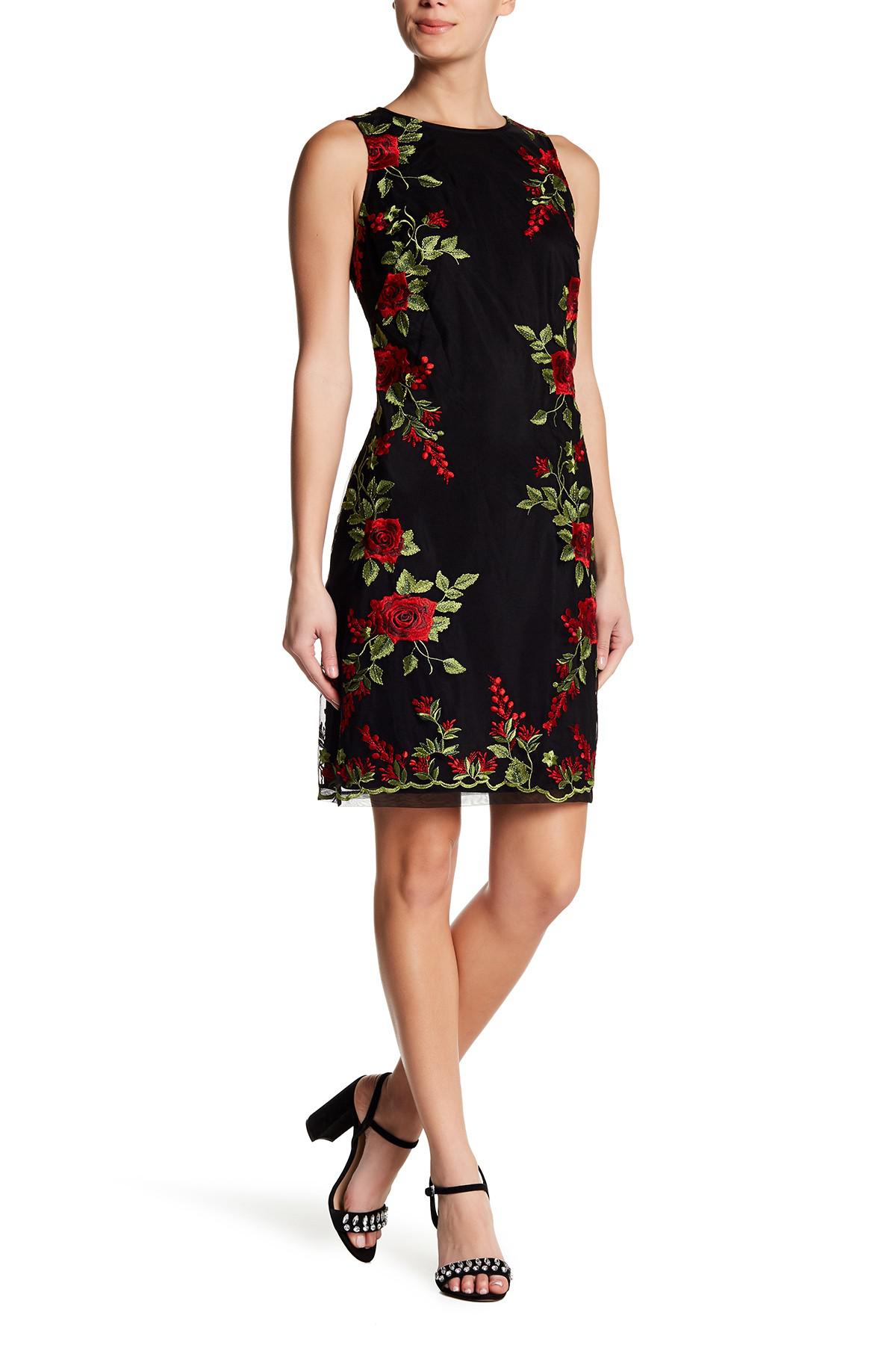 Lyst - Donna ricco Embroidered Floral Sleeveless Dress in Black